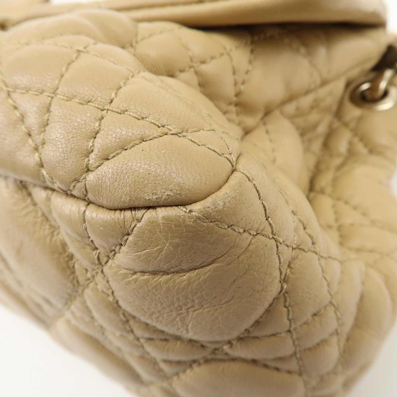 Christian Dior New Lock Cannage Leather Chain Shoulder Bag Beige Used