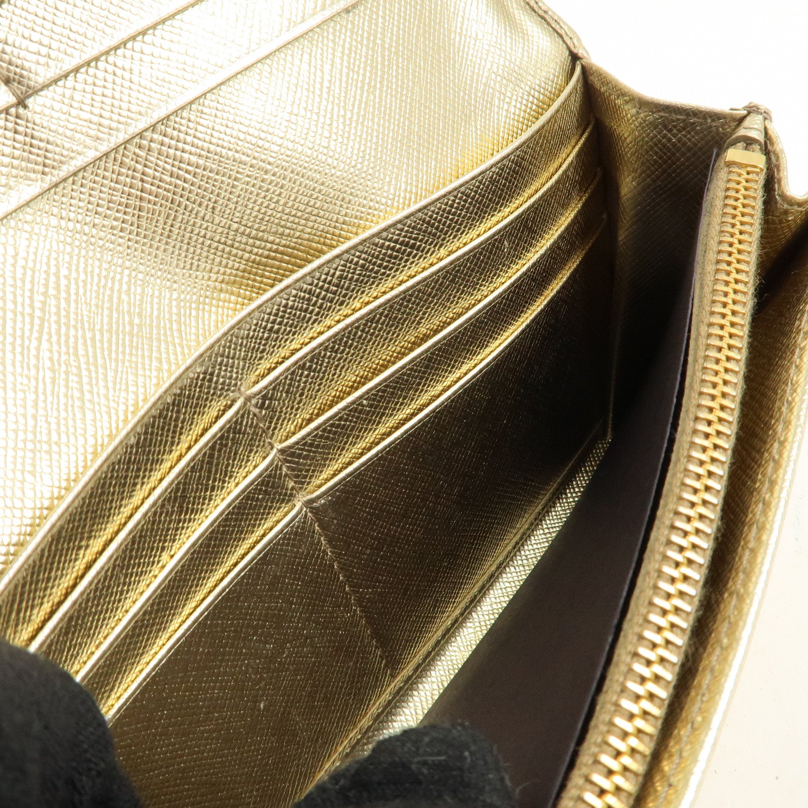 PRADA Set of 2 Saffiano Leather Bi-fold Long Wallet Glower Motif Used