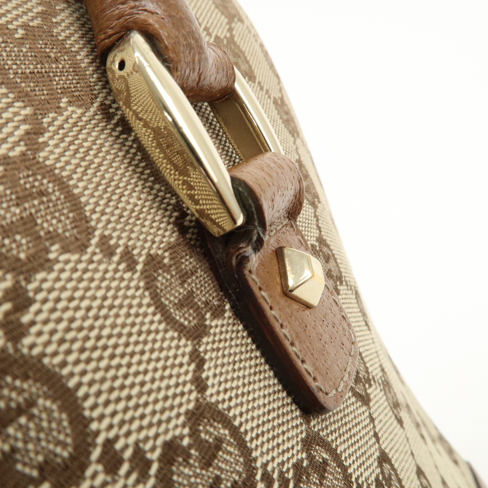 GUCCI GG Canvas Leather Tote Bag Hand Bag Beige Brown 120895 Used