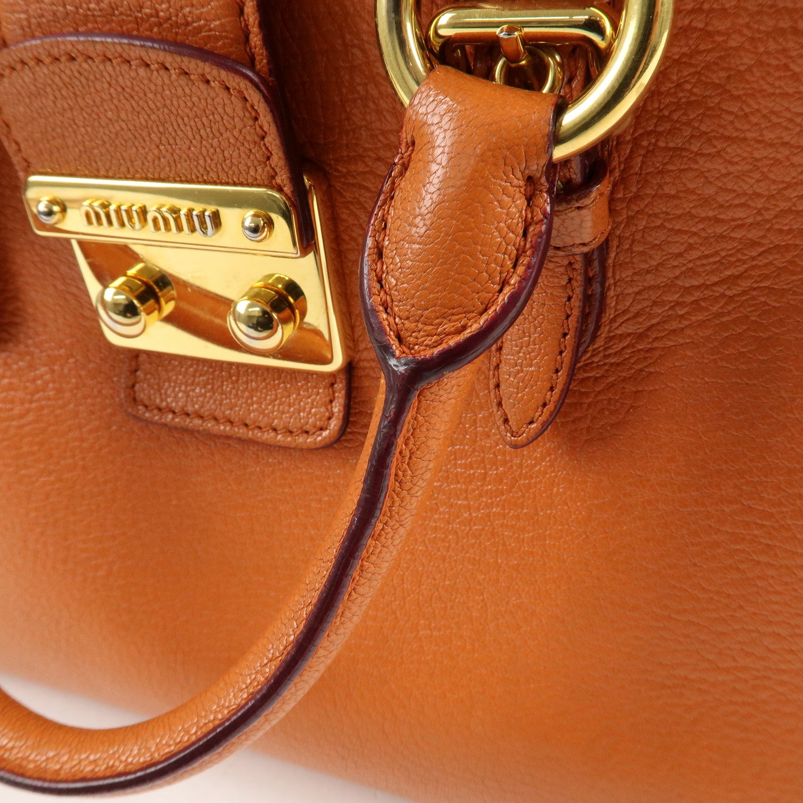 MIU MIU Madras Leather 2WAY Bag Hand Bag Orange RN0799 Used