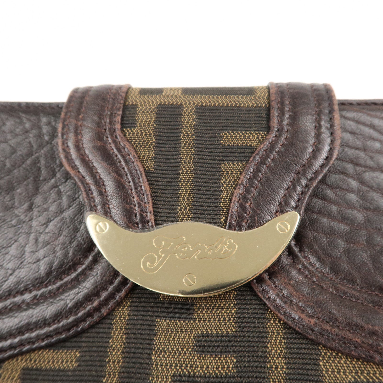 FENDI Zucca Canvas Leather W Hook Bifold Long Wallet 8N0032 Used