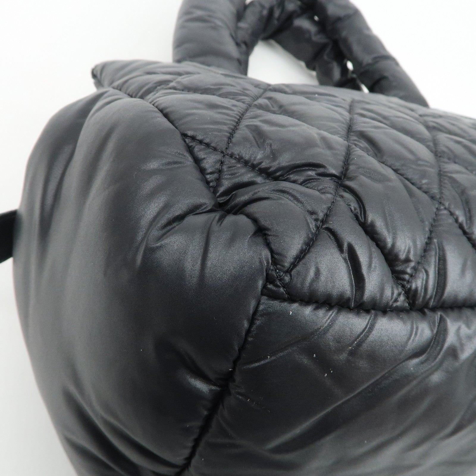 CHANEL COCO Cocoon Nylon Leather Tote Bag Hand Bag Black Used