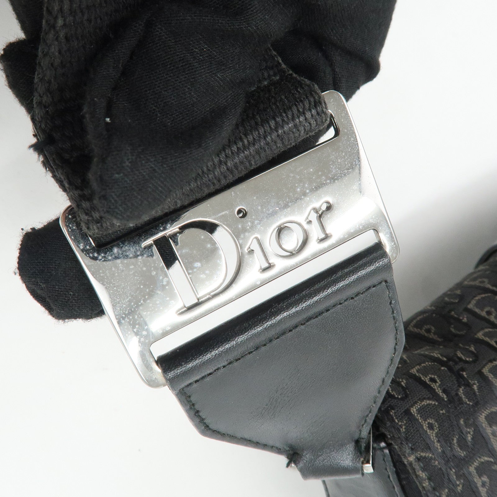 Christian Dior Trotter Canvas Leather Shoulder Bag Black Used