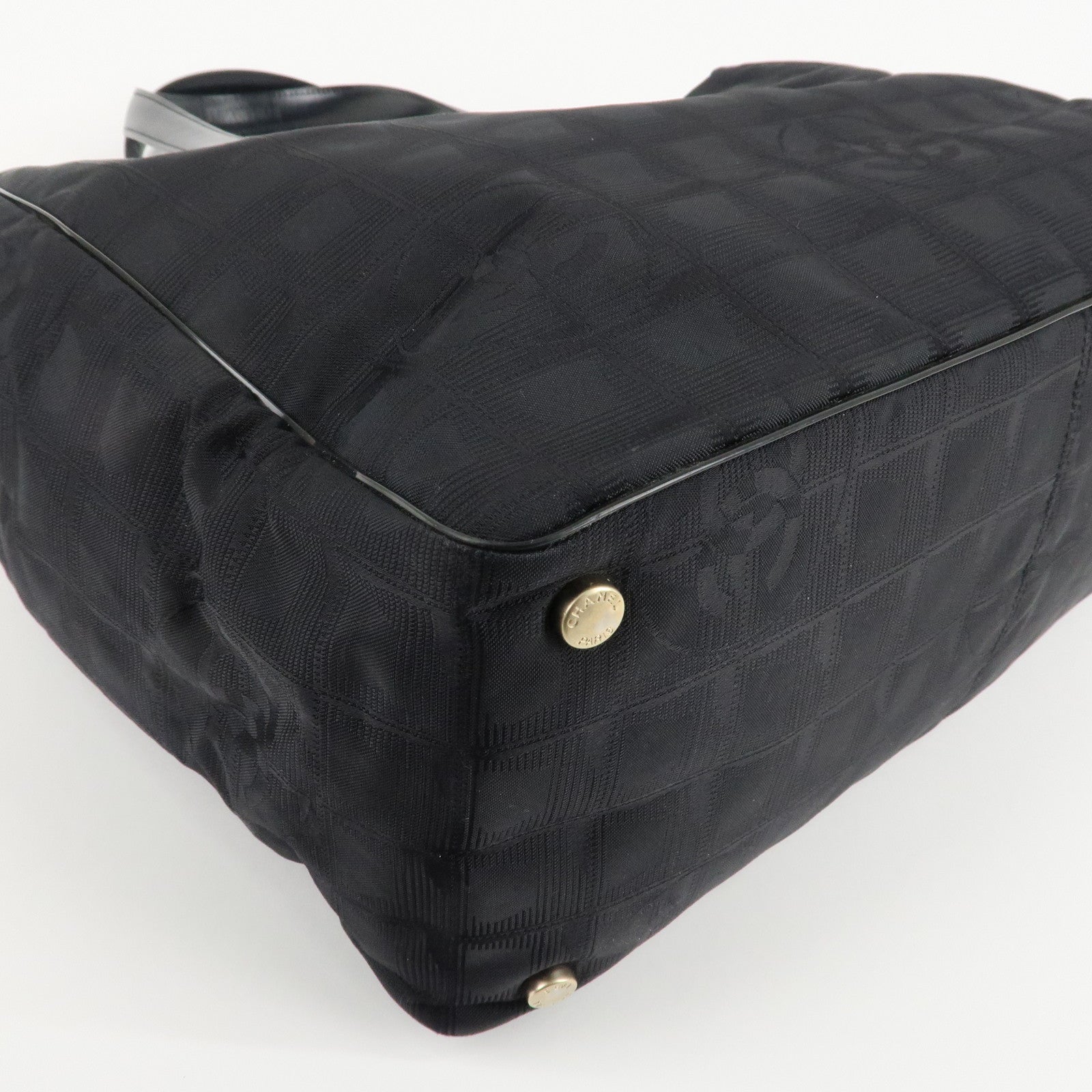 CHANEL New Travel Line Nylon Jacquard Leather Tote Bag MM Black A15991 Used