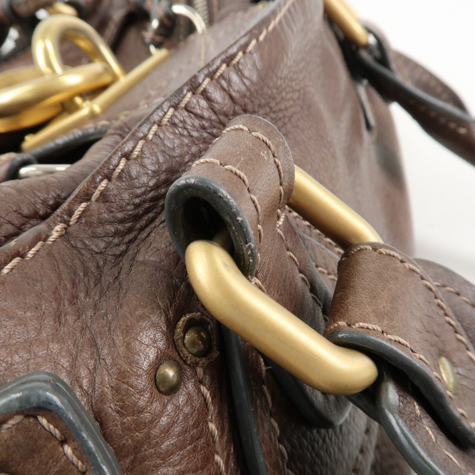 Chloe Paddington Leather Hand Bag Shoulder Bag Medium Brown Used