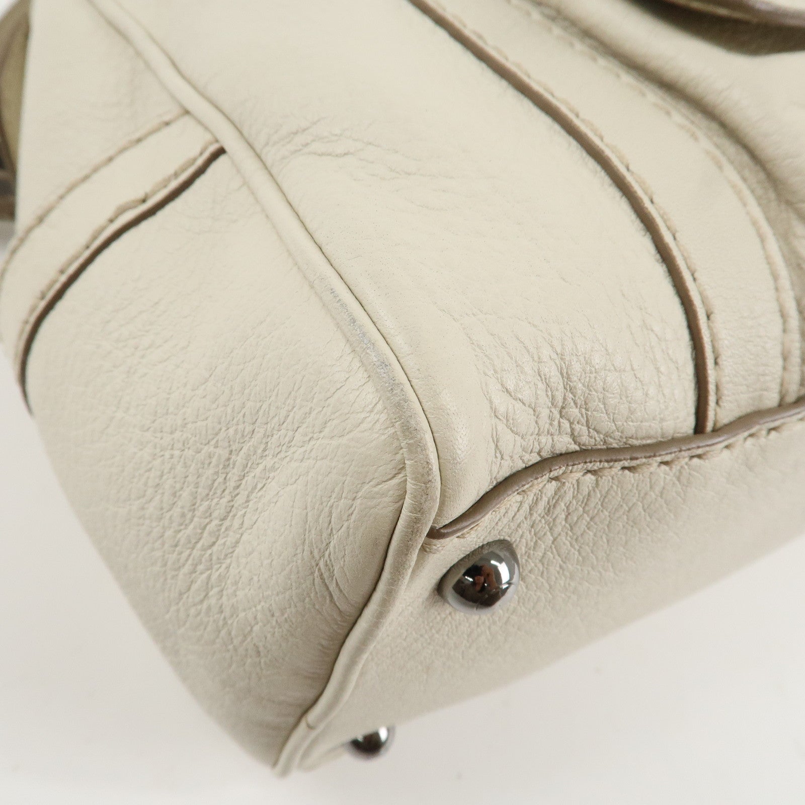 TOD'S Leather Shoulder Bag Hand Bag White Used