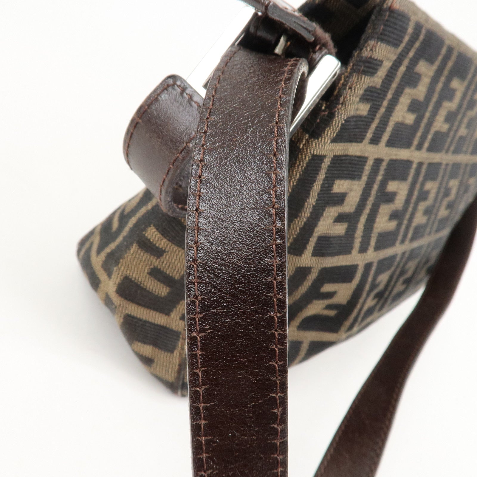 FENDI Zucca Canvas Leather Shoulder Bag Brown Black 26566 Used