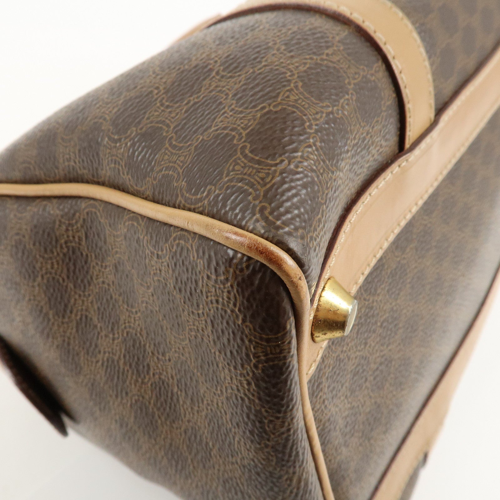 CELINE Macadam PVC Leather Boston Bag Hand Bag Brown Used