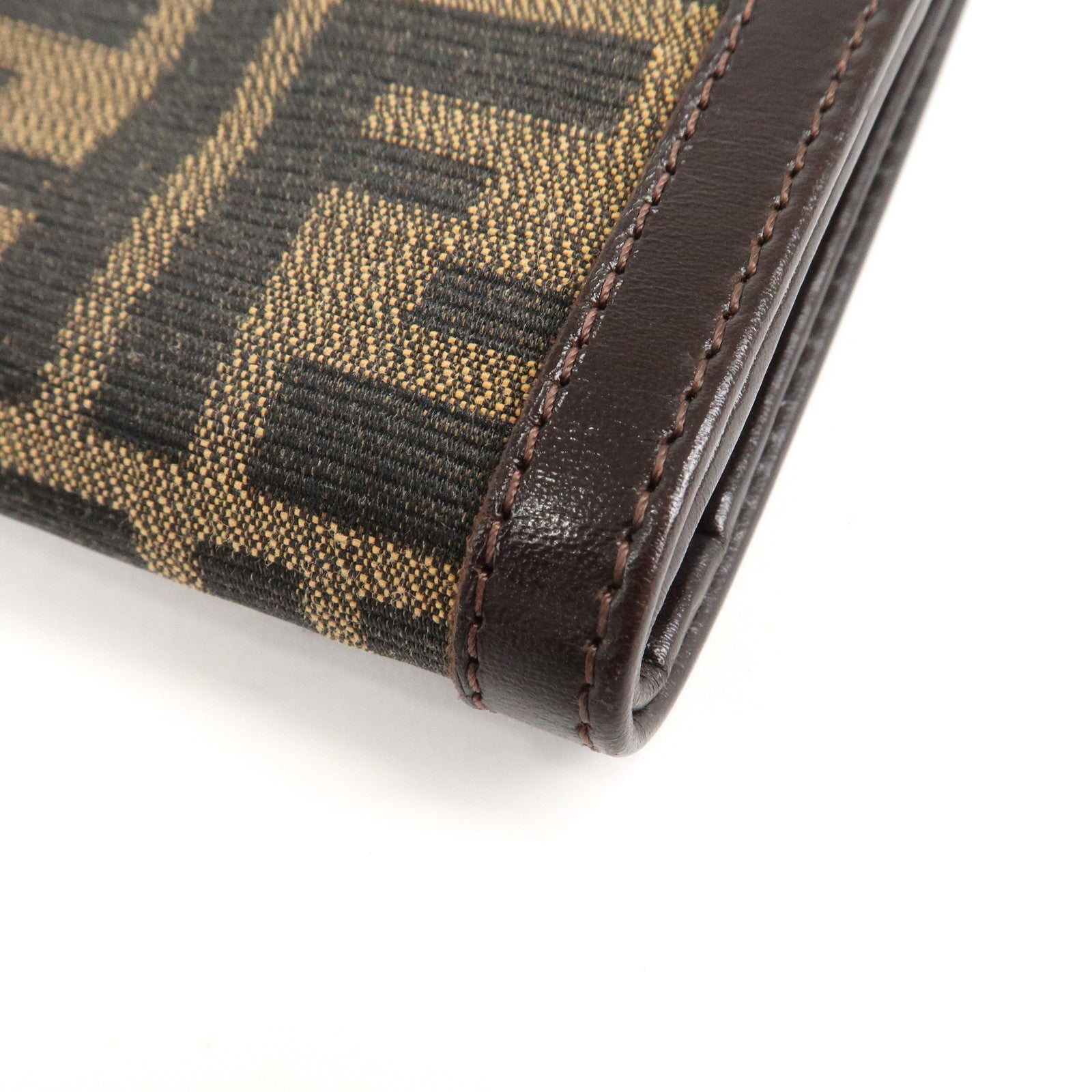 FENDI Zucca Canvas Leather Bifold Wallet Brown Black 1692 Used