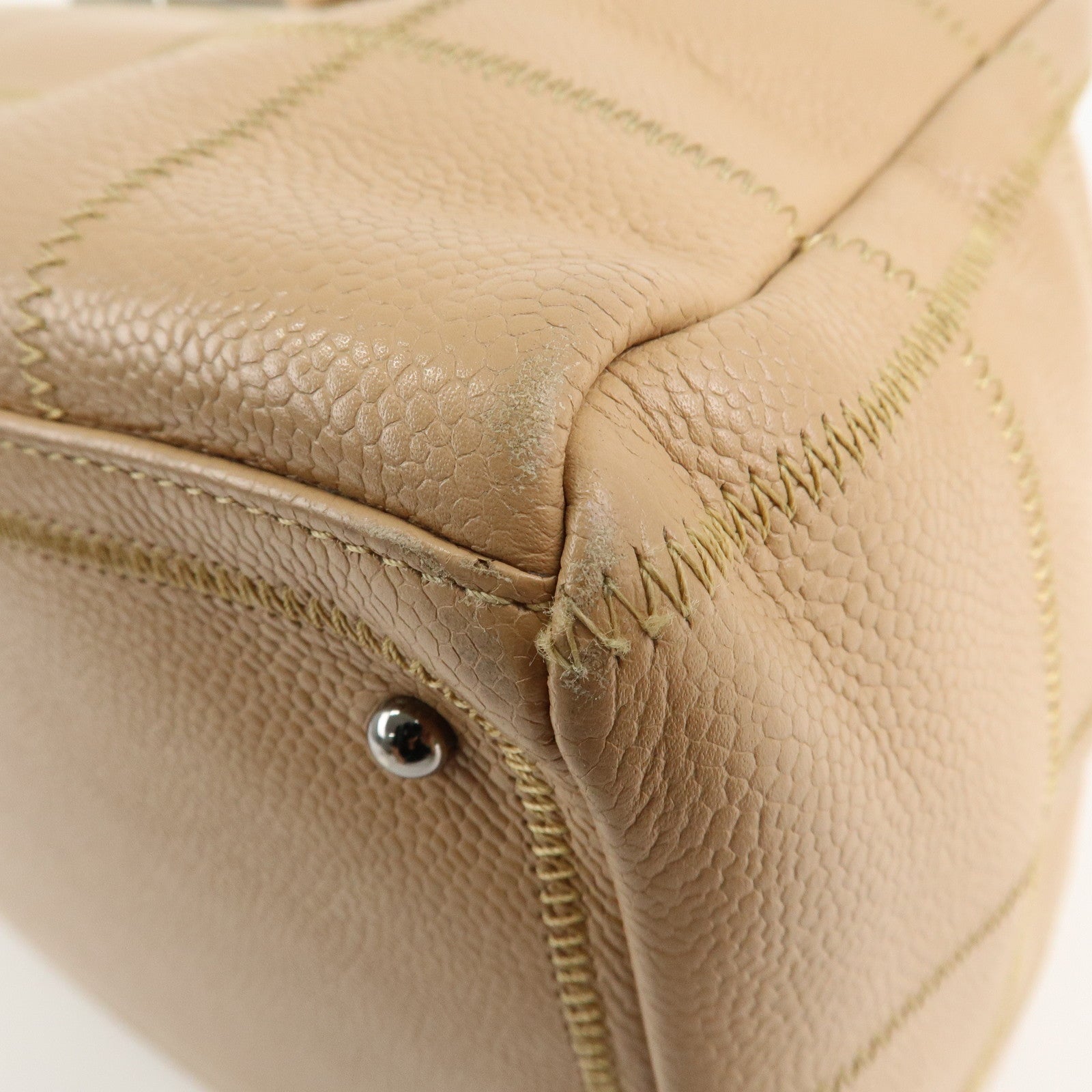 CHANEL Chocolate Bar Caviar Skin Boston Bag Beige A24184 Used