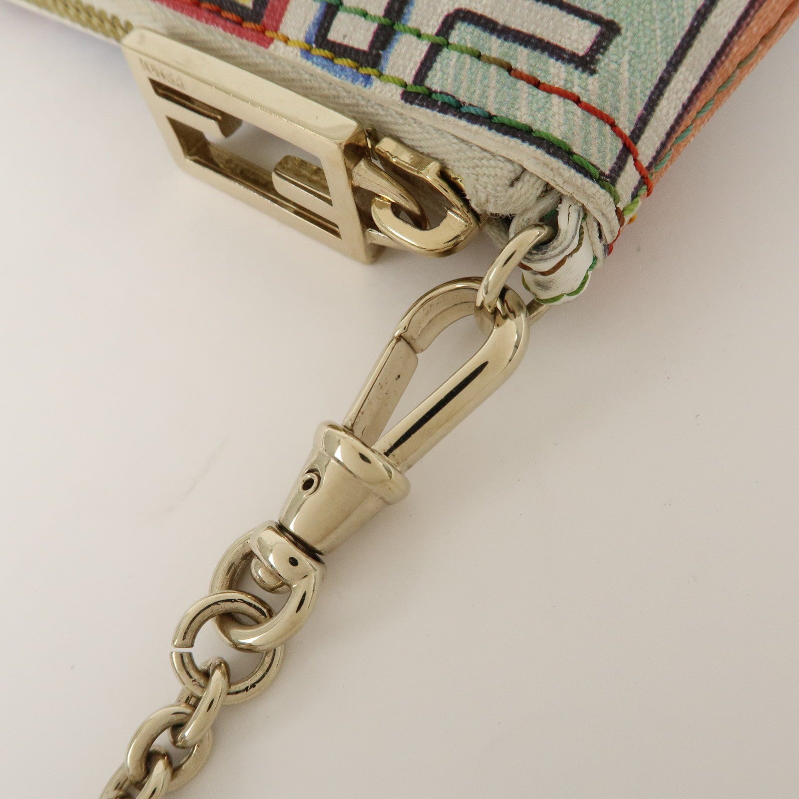 FENDI Zucca PVC Accessory Chain Pouch Multi Color Ivory 8BR592 Used