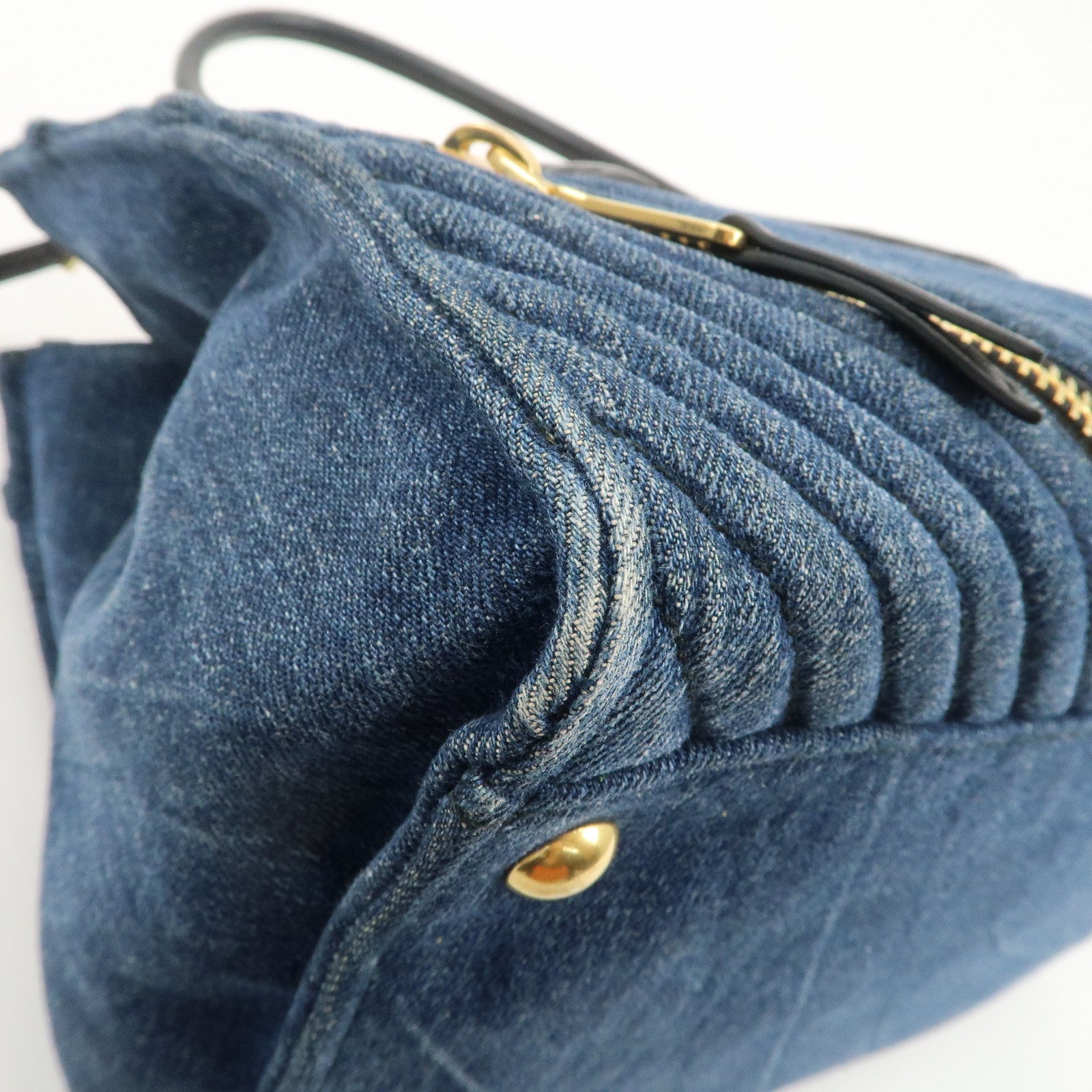 MIU MIU Denim Leather Biker 2WAY Bag Blue Black RN1031 Used