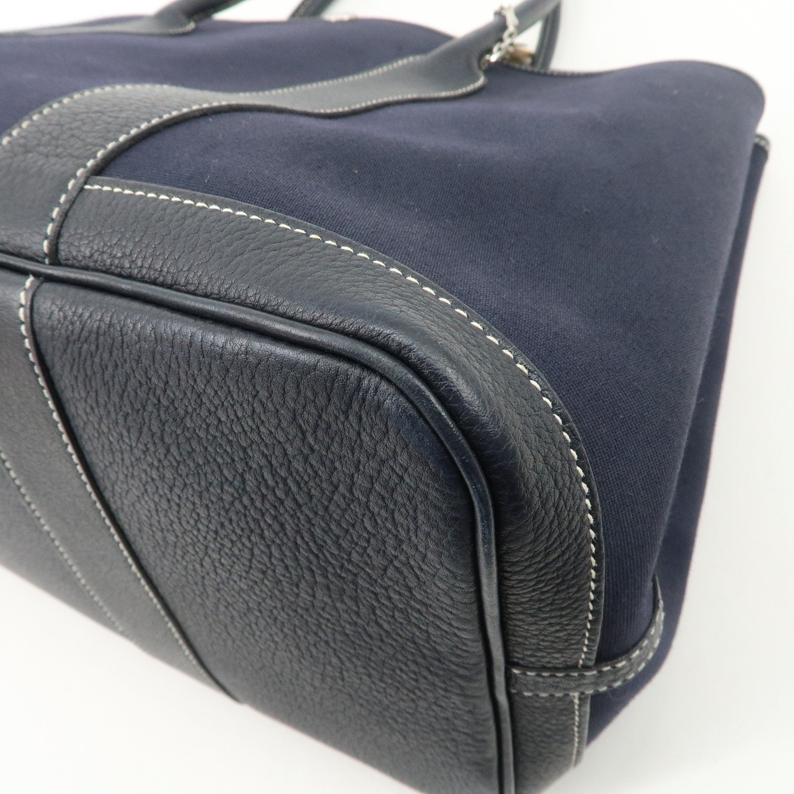 HERMES Toile Officier Leather Garden Party Tote Bag I Stamped Used