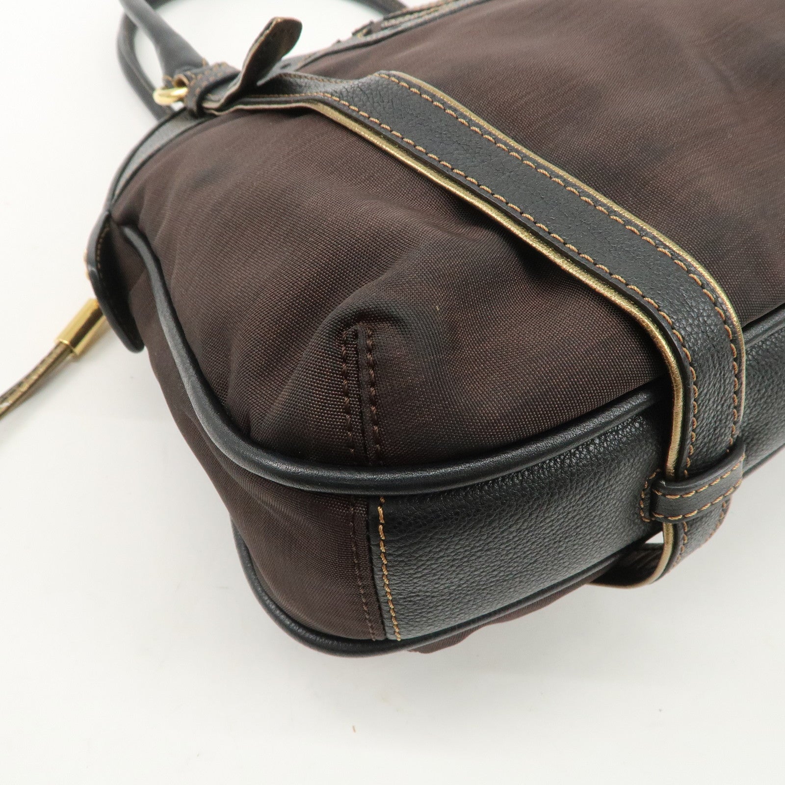 LOEWE Anagram Canvas Leather Hand Bag 340807 Brown Black Used
