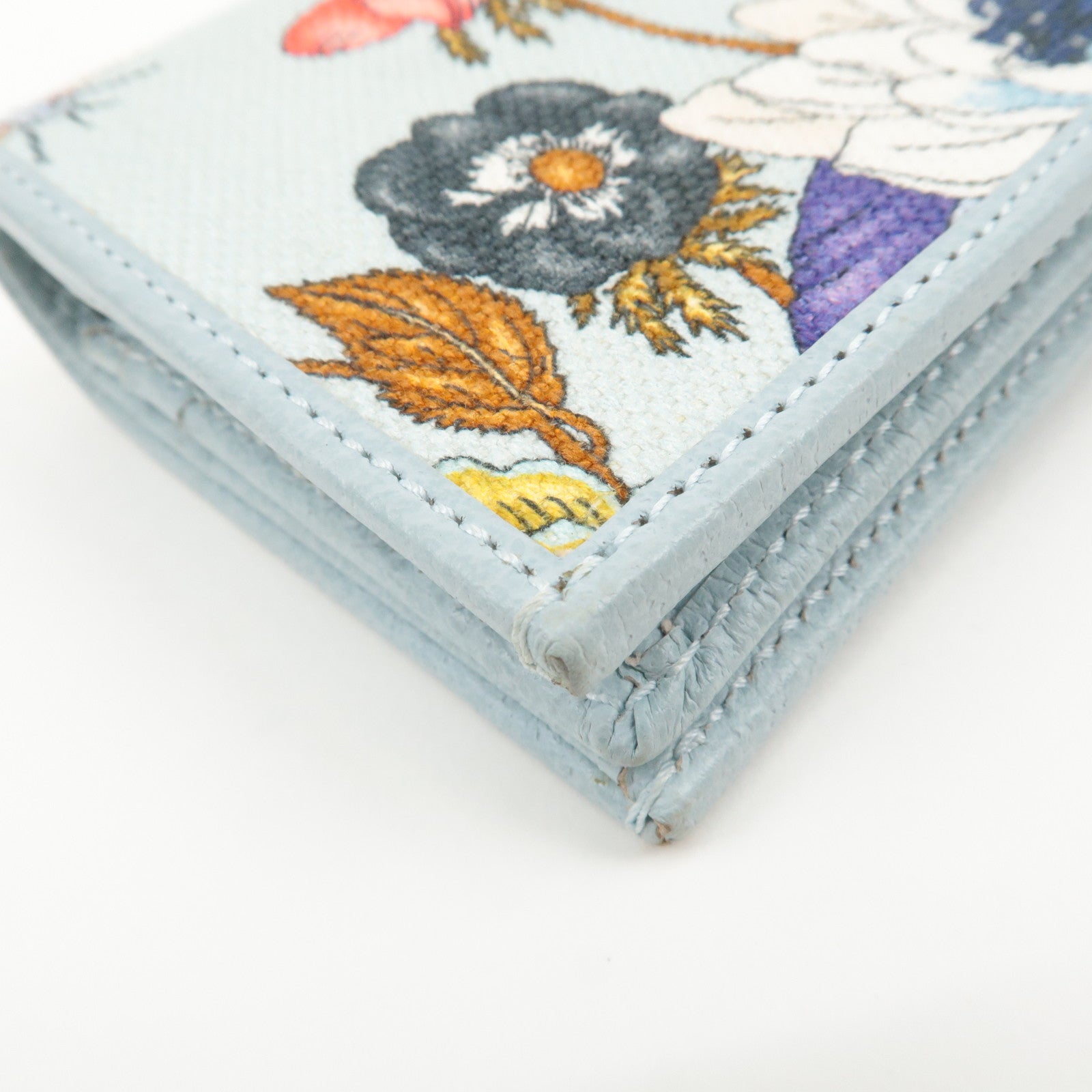 GUCCI GG Marmont Flora Canvas Leather Bi-fold Compact Wallet Used