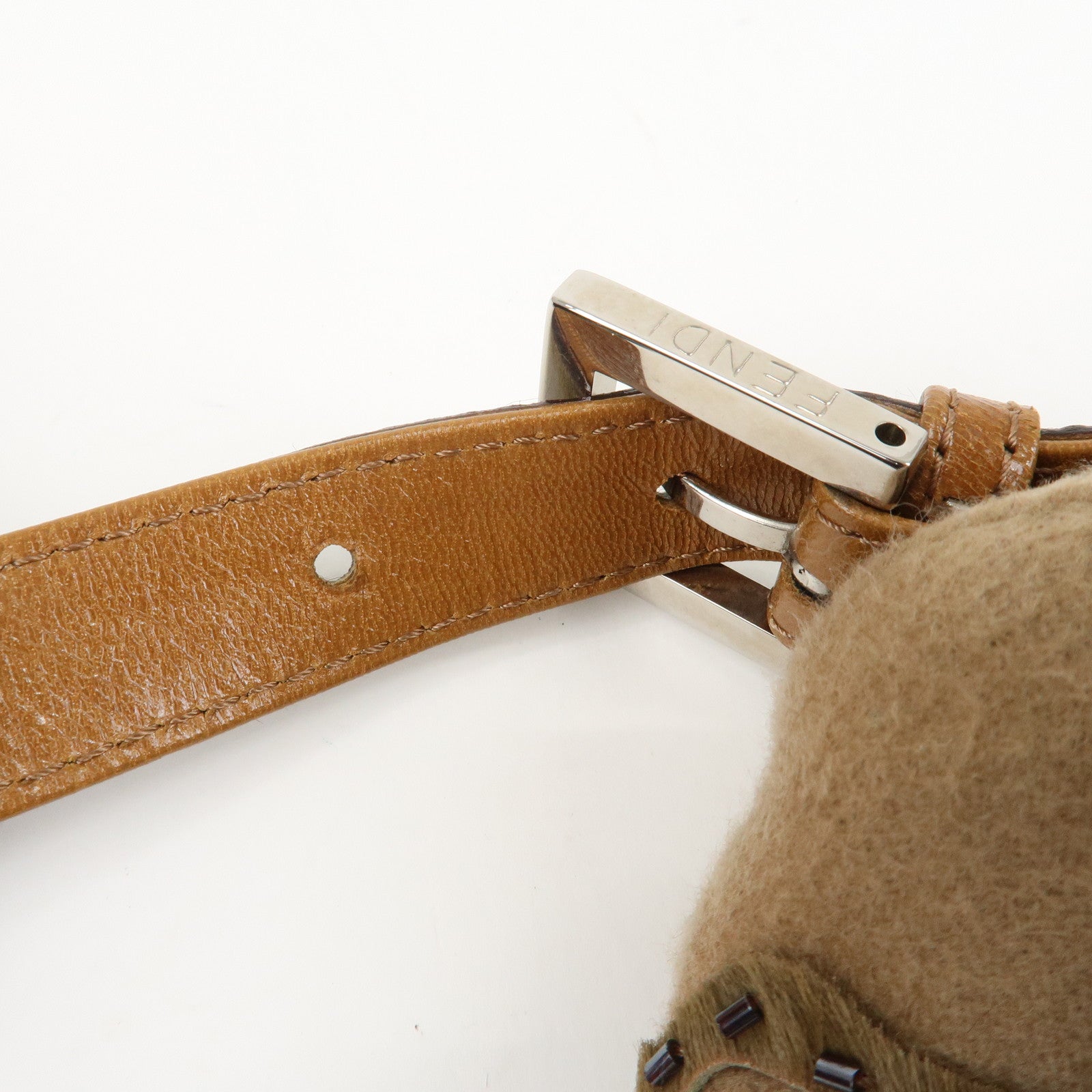 FENDI Mamma Baguette Wool Unborn Calf Shoulder Bag 26325 Used