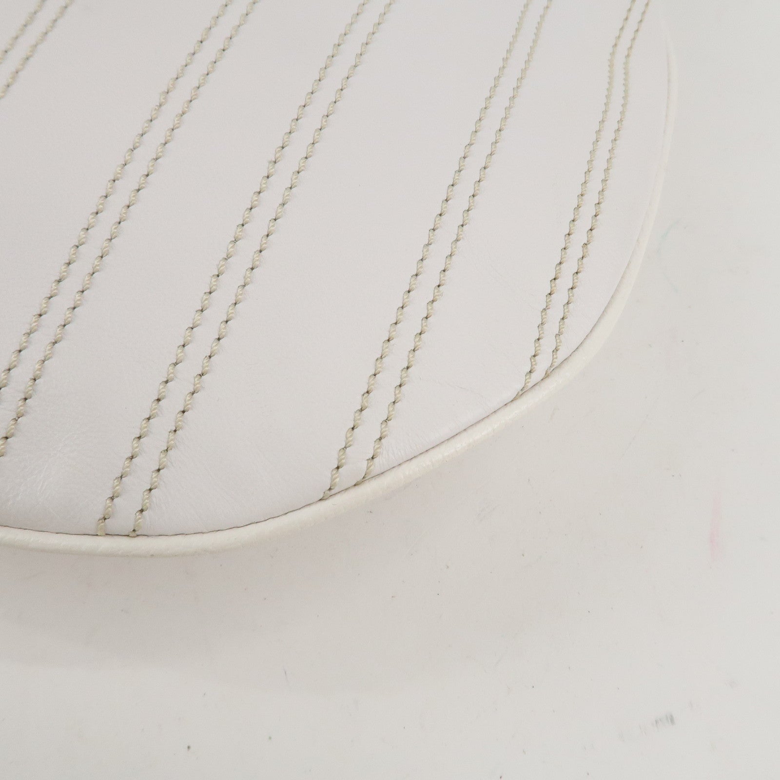 CELINE Leather Shoulder Bag White Gold Hardware Used