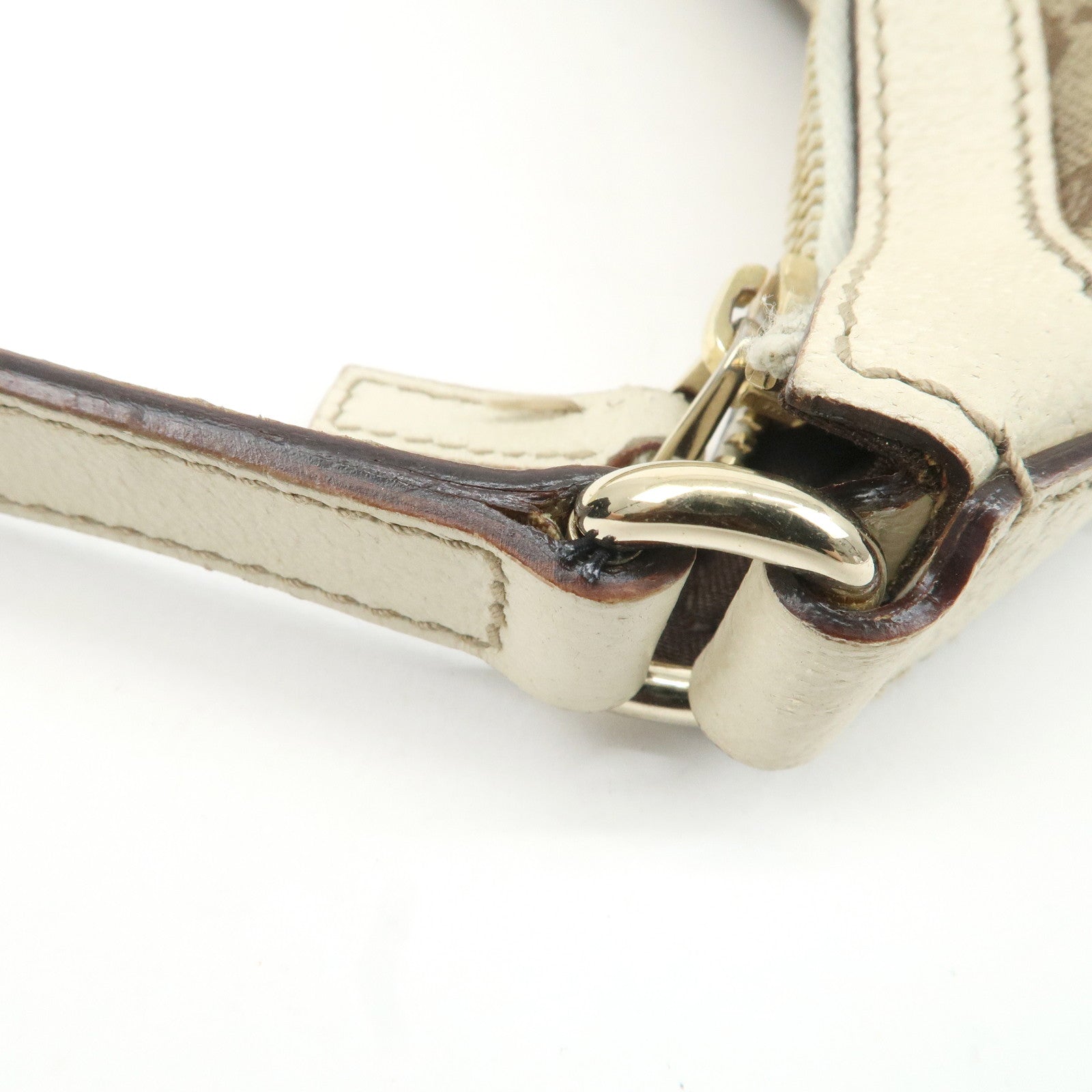 GUCCI GG Canvas Leather Shoulder Bag Beige Ivory 153010 Used