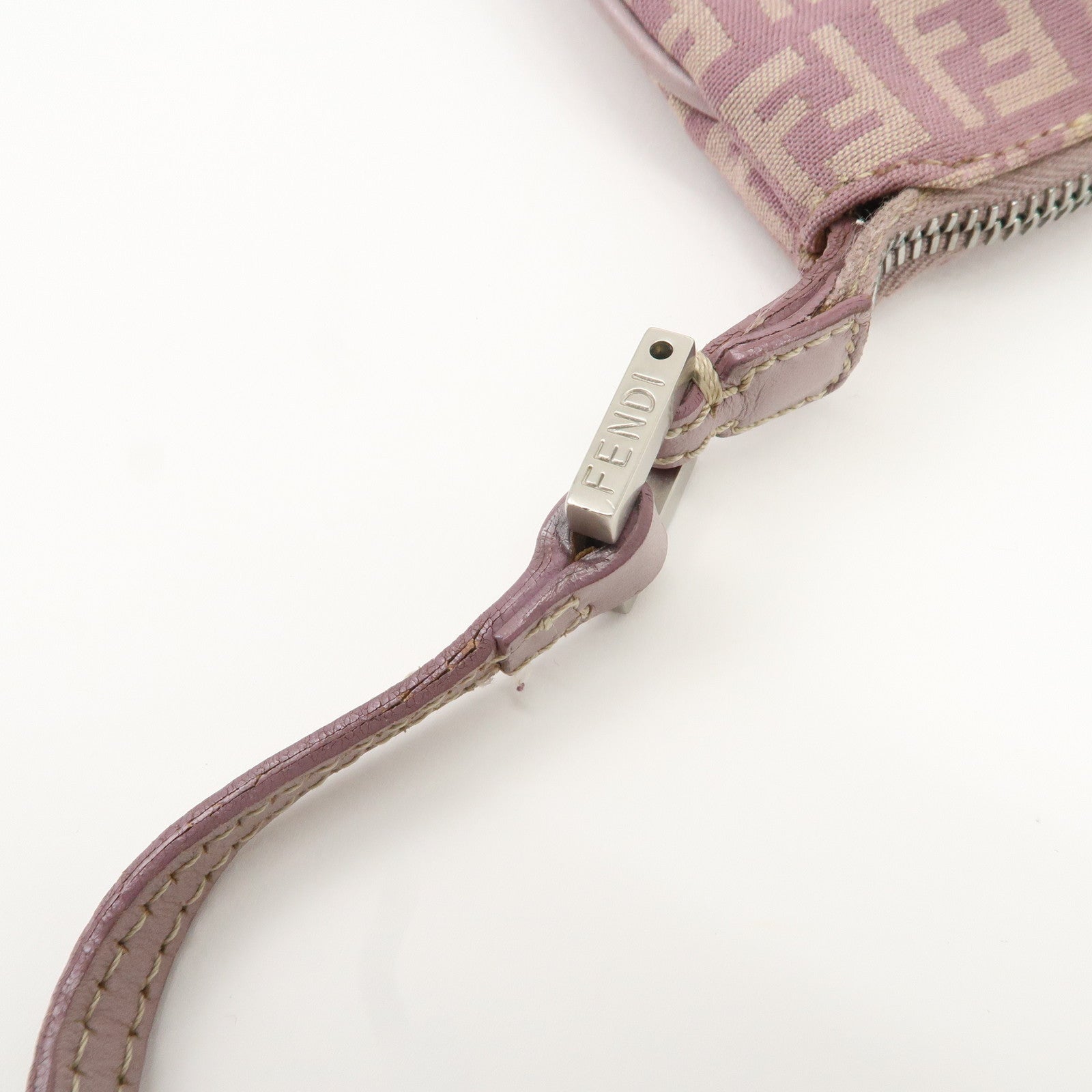 FENDI Zucchino Canvas Leather Shoulder Bag Purple Beige 8BT047 Used