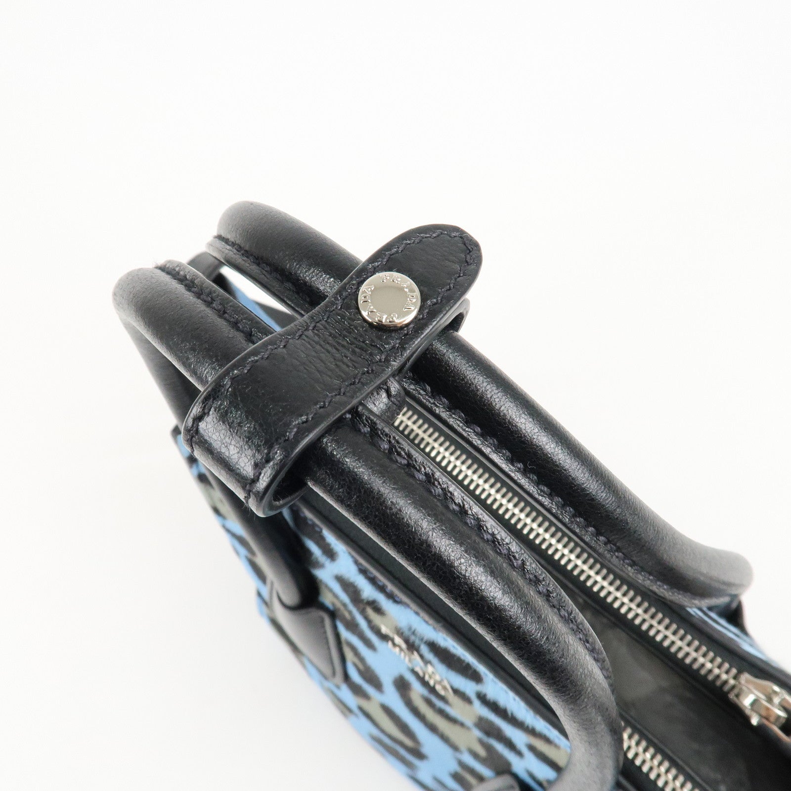 PRADA Unborn Calf Suede Leather 2Way Hand Bag Blue Black 1BA025 Used
