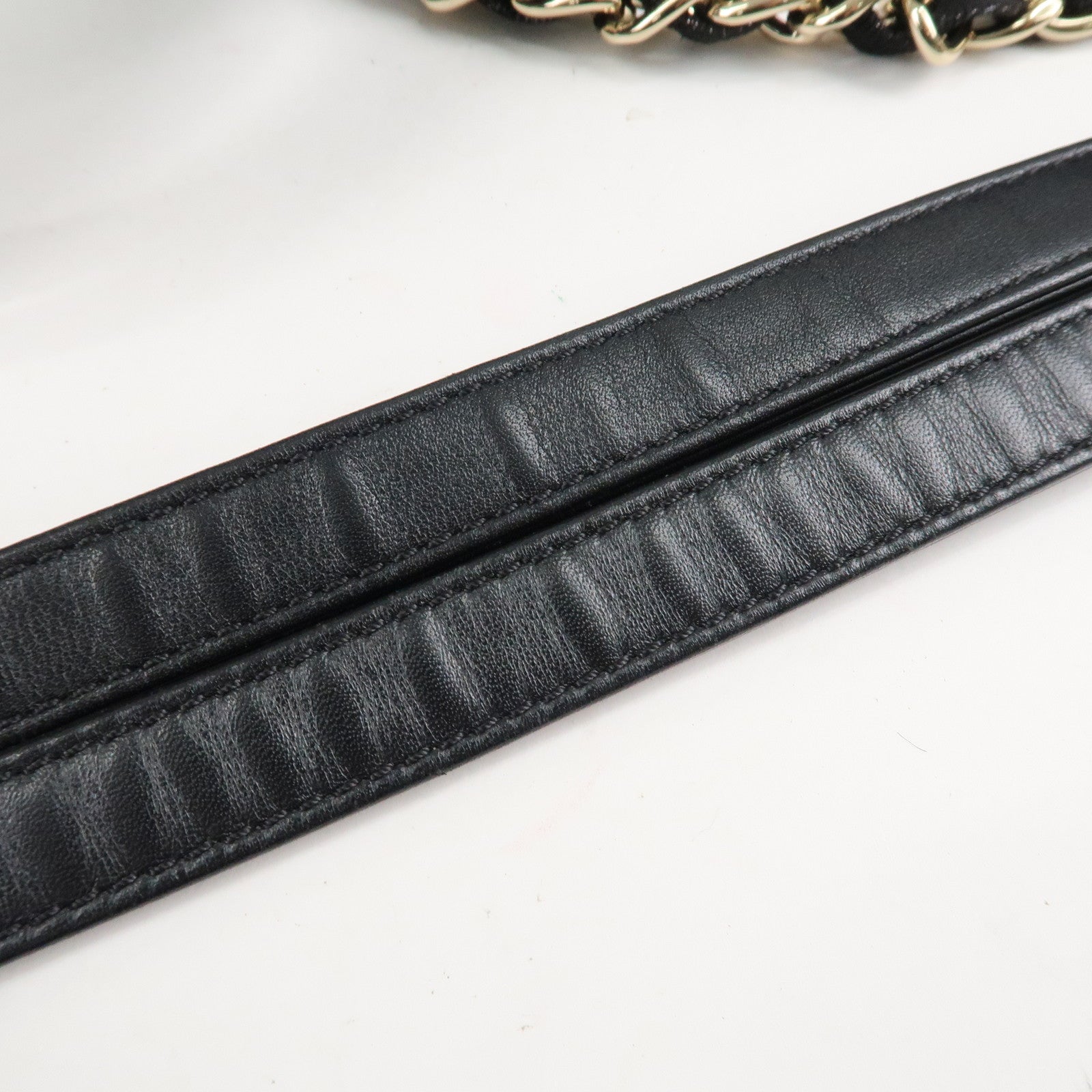 CHANEL Deauville Raffia Leather Chain Tote Bag GM A66941 Navy Used