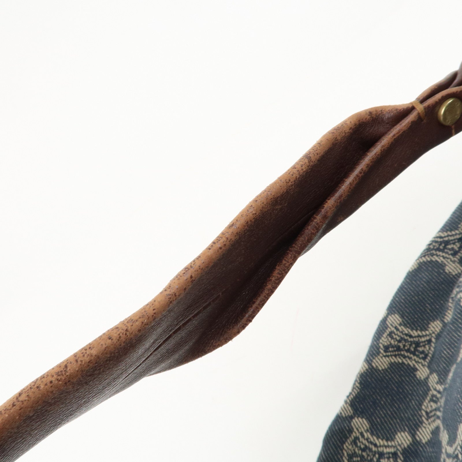 CELINE Macadam Denim Leather Bittersweet Shoudler Bag Navy Brown Used