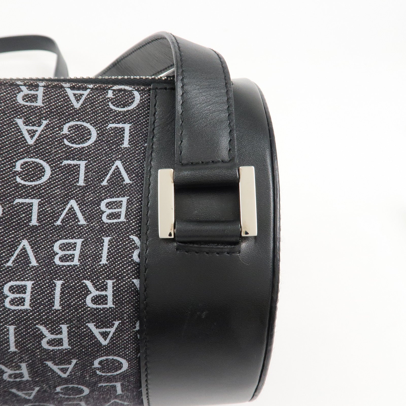 BVLGARI Logo Mania Canvas Leather B-Zero 1 Shoulder Bag Black Used