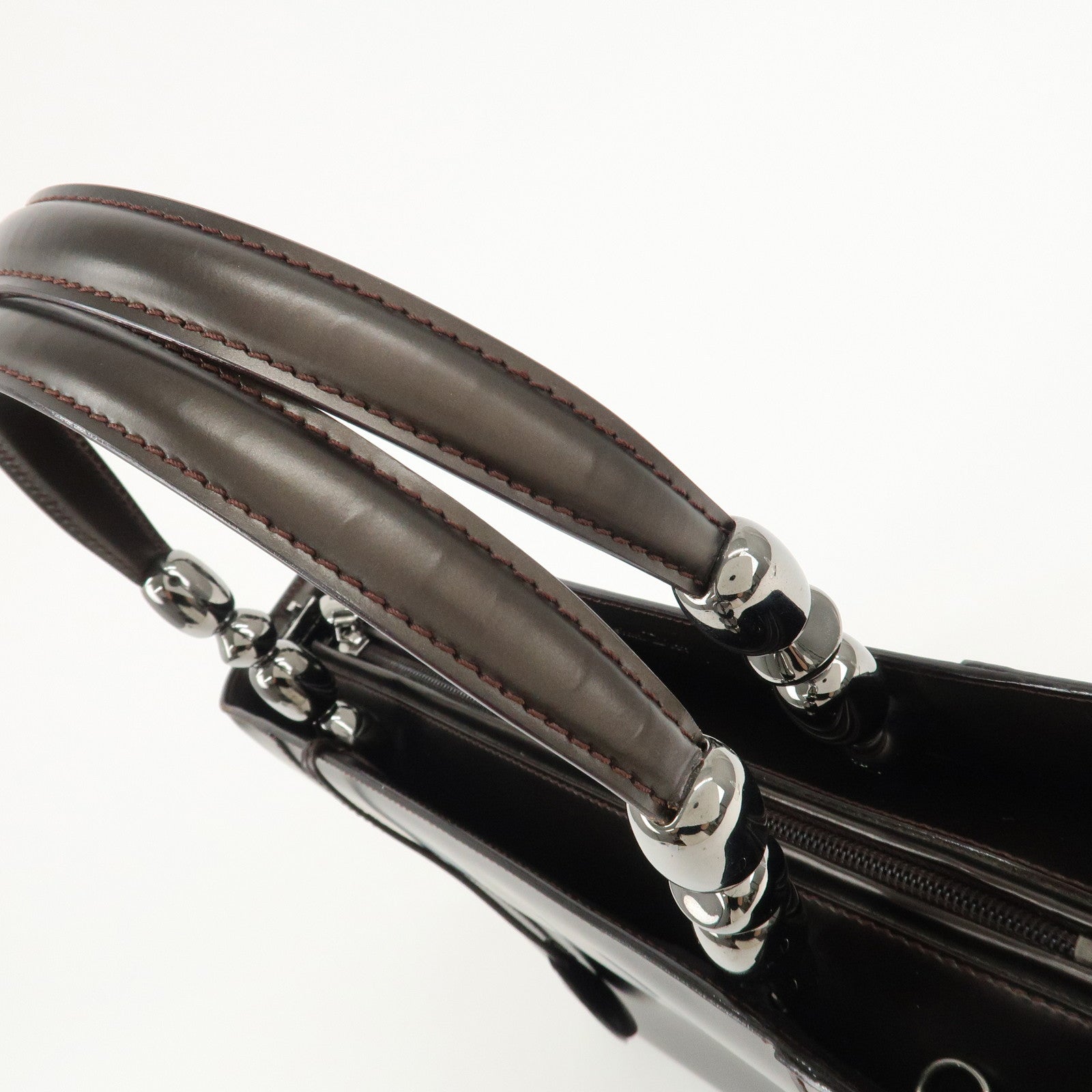 Christian Dior Maris Pearl Leather 2way Bag Hand Bag Dark Brown Used