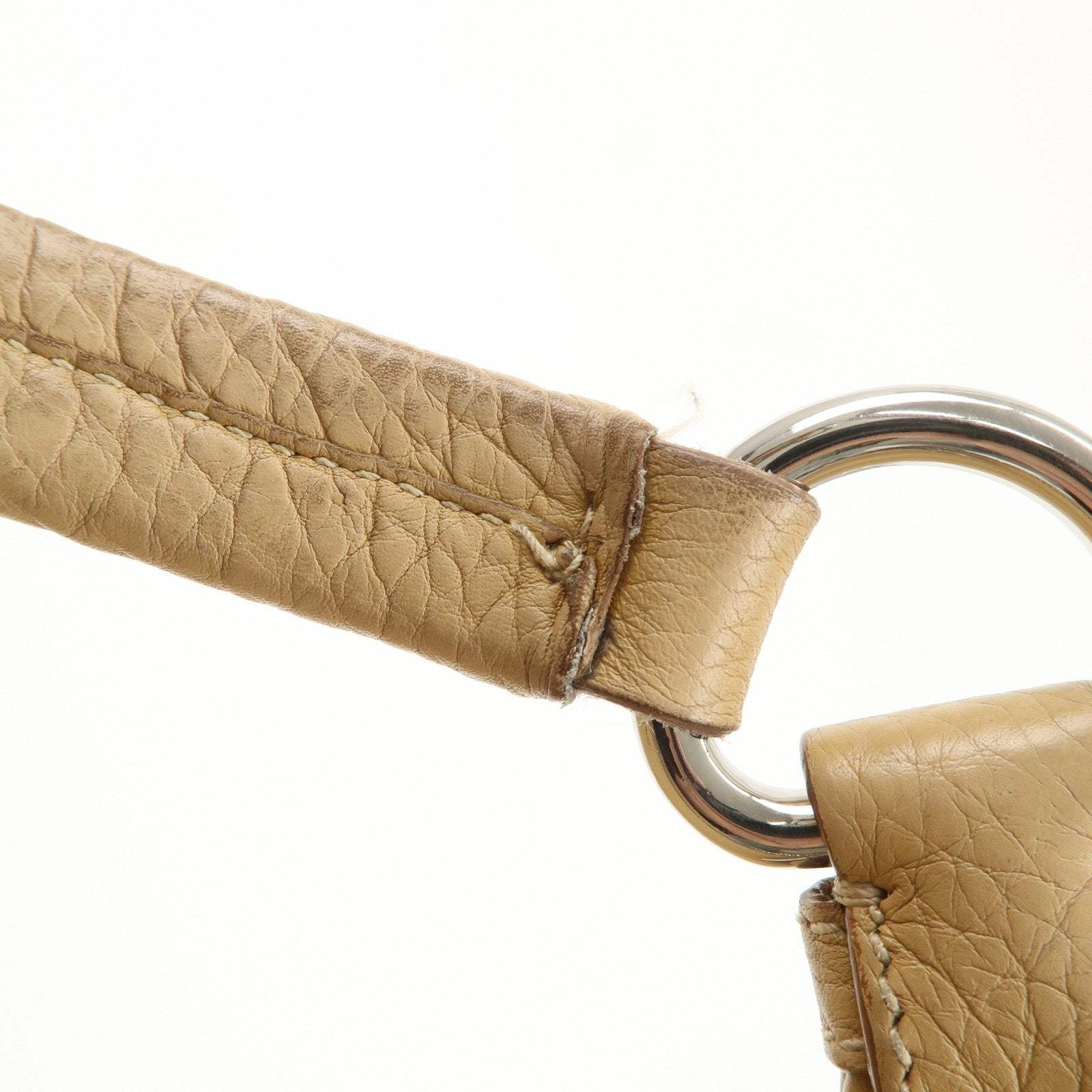 PRADA Leather Shoulder Bag Beige BR4311 Used