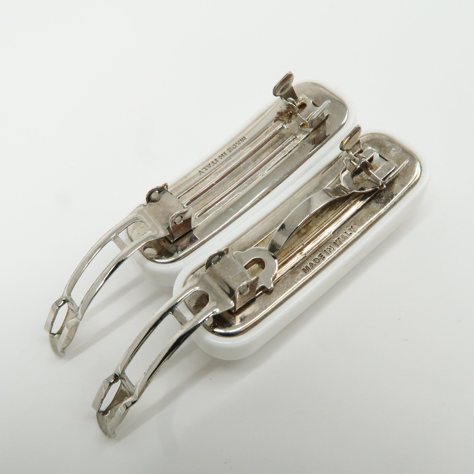 MIU MIU Plastic Rhine Stone Hair Clip White Silver Used