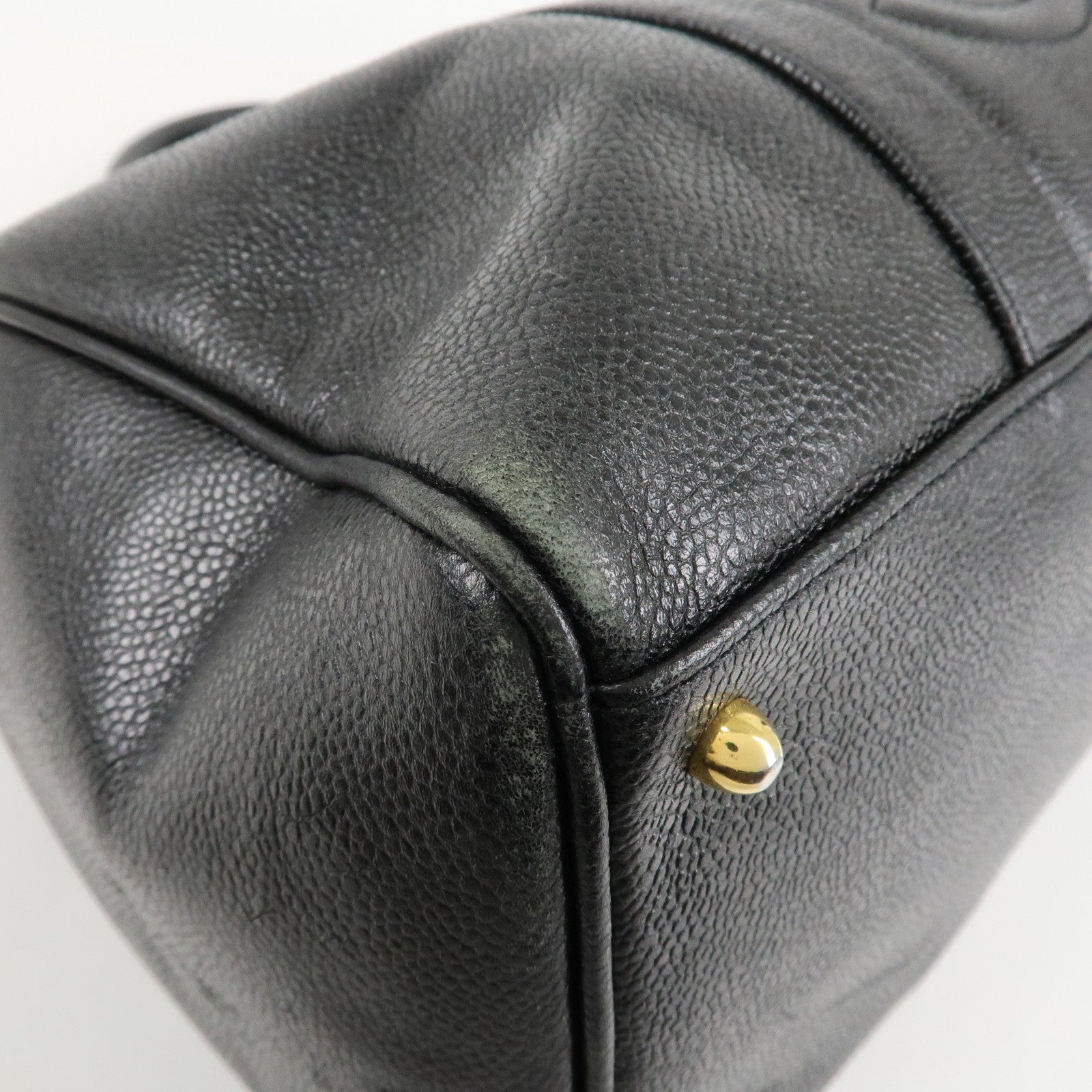 CHANEL Caviar Skin 2Way Boston Bag Hand Bag Black Used