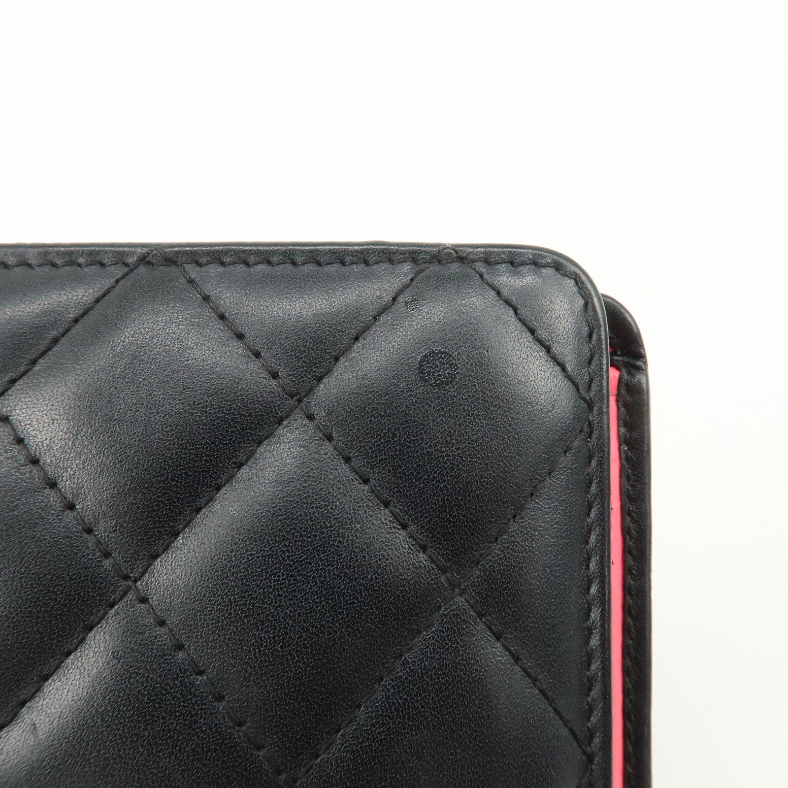 CHANEL Cambon Line Patent Leather Bi-fold Wallet Black A26717 Used