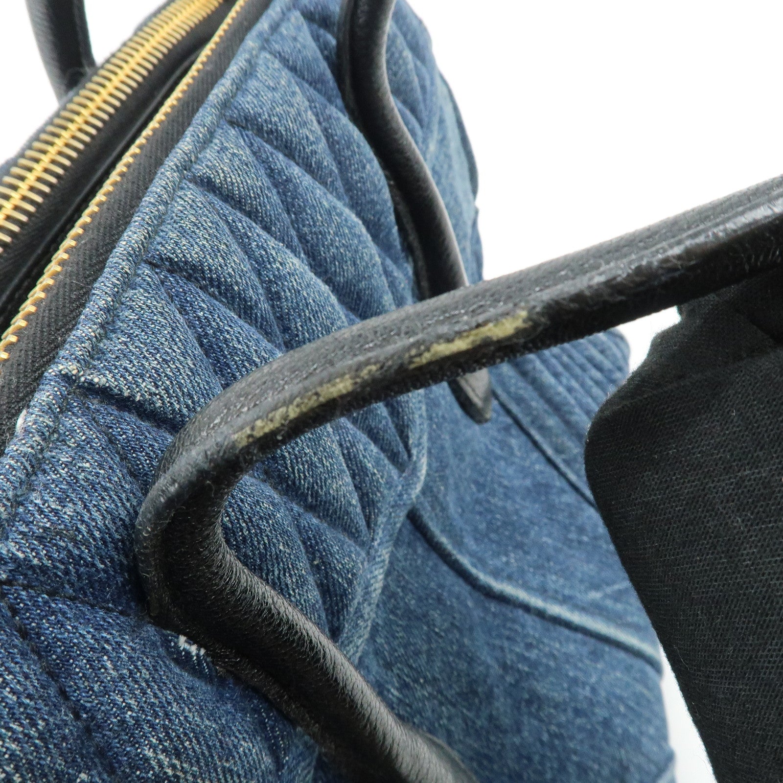 MIU MIU Denim Leather Biker 2Way Tote Bag Blue Black RN1031 Used