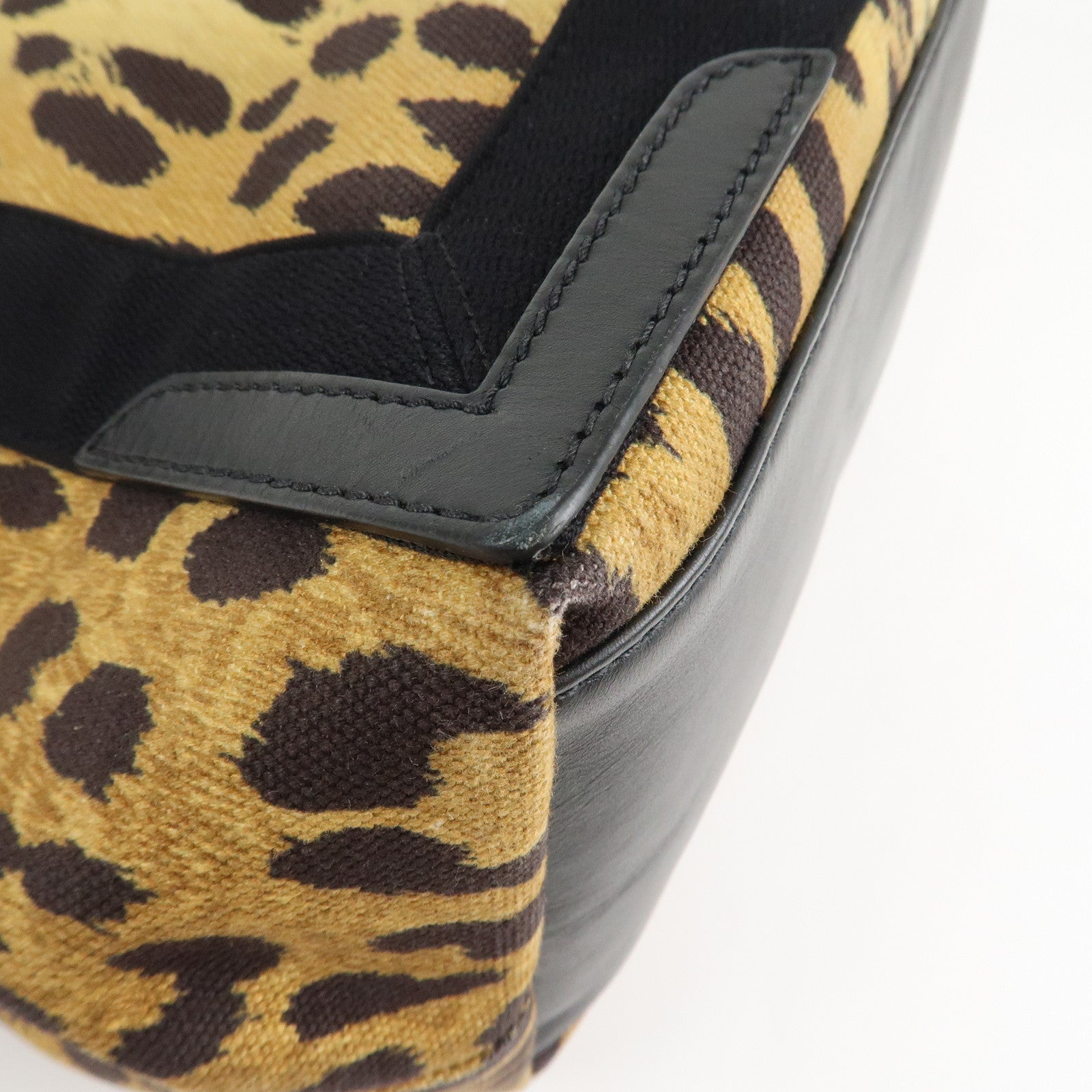 BALENCIAGA Navy Cabas S Canvas Leather Tote Bag Leopard 339933 Used