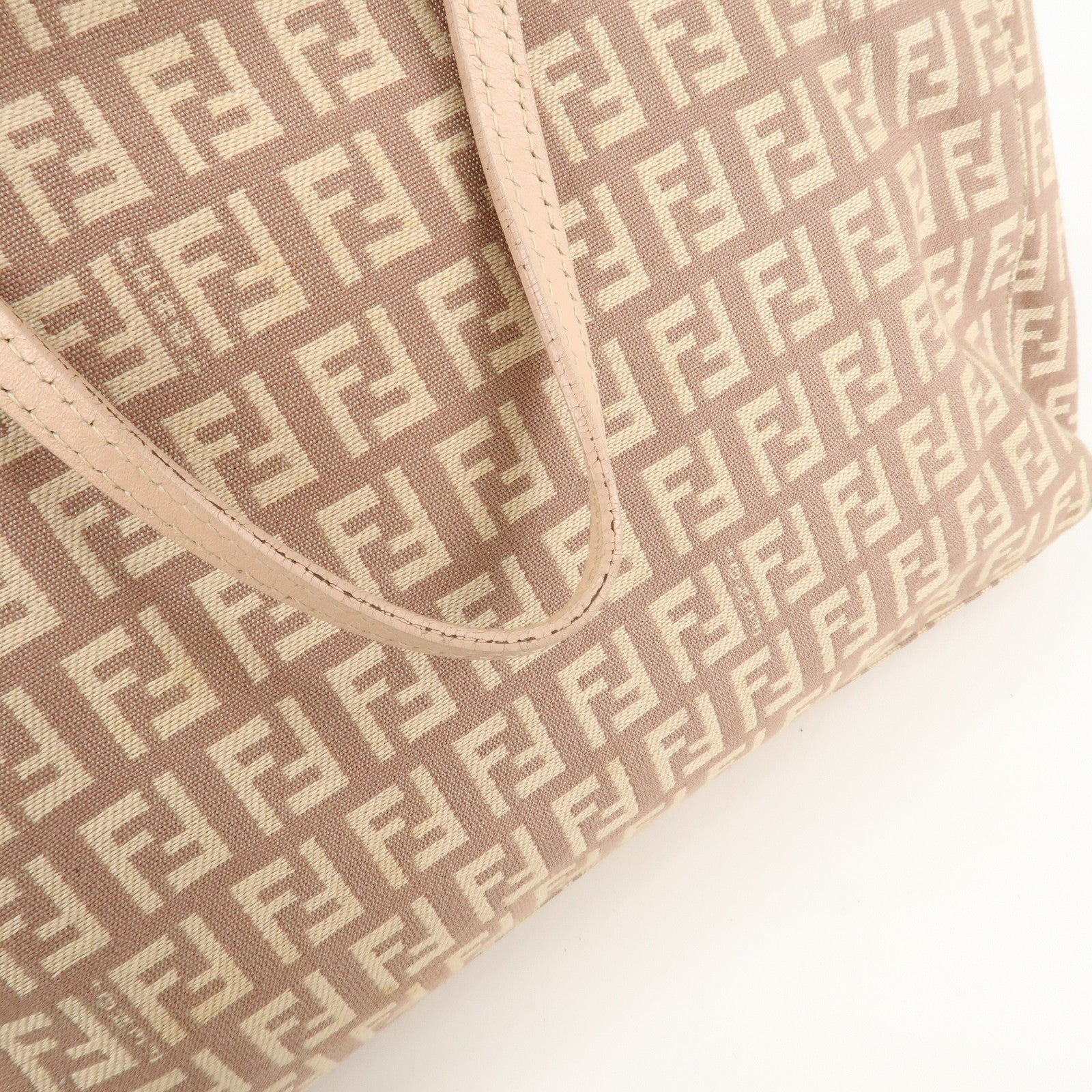 FENDI Zucchino Canvas Leather Tote Bag Pink Beige 8BH133 Used