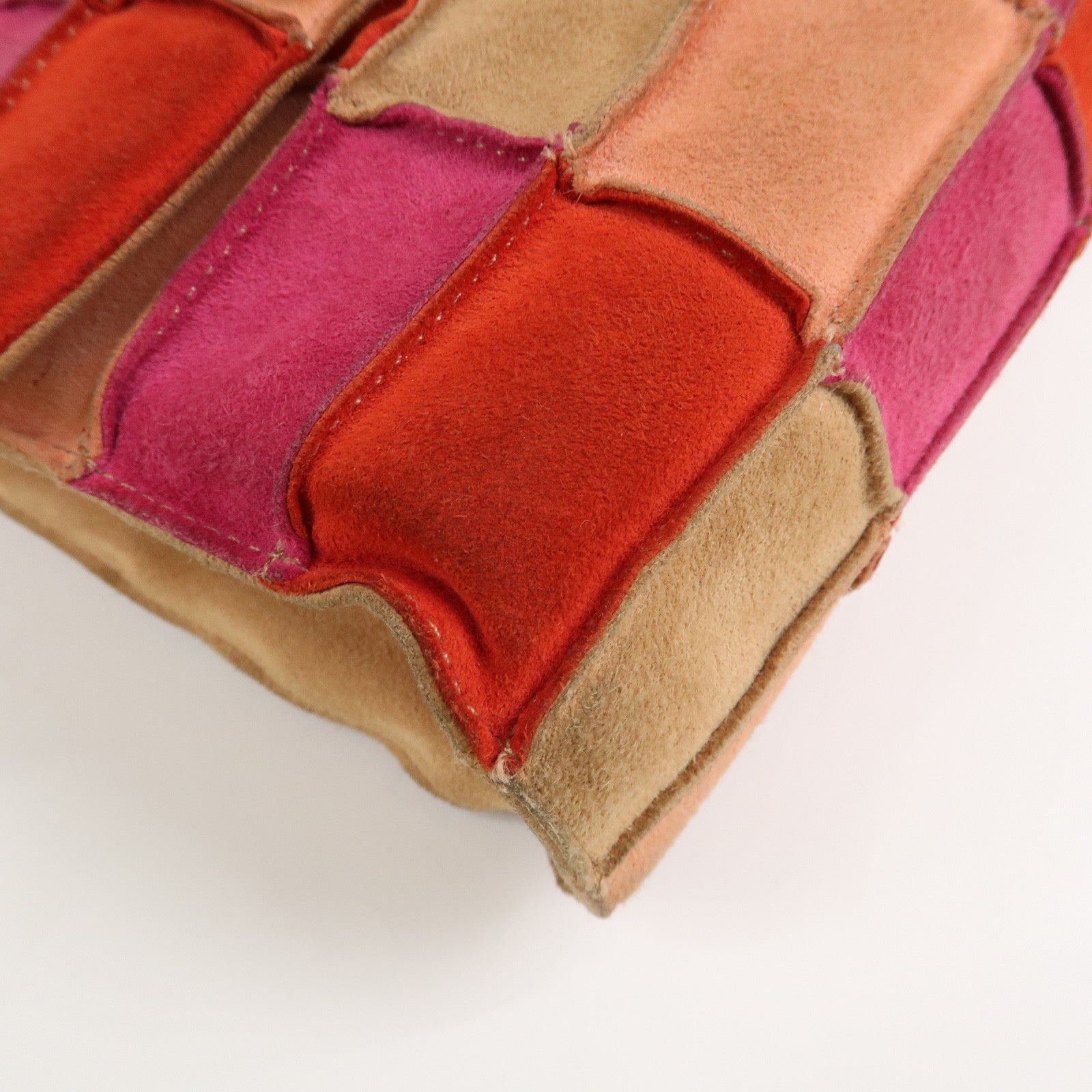 CHANEL Suede Patchwork Shoulder Bag Pink Beige Red Used