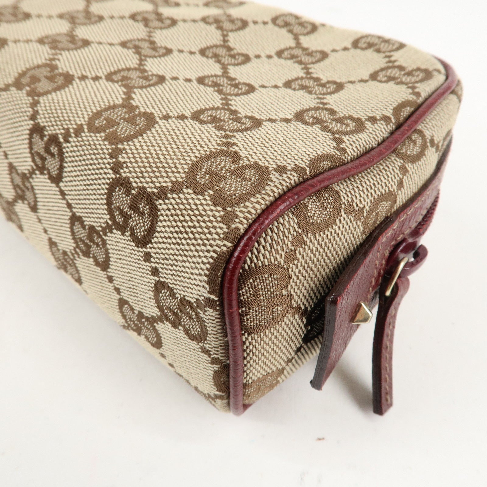 GUCCI GG Canvas Cosmetic Pouch Beige Bordeaux 120978 Used