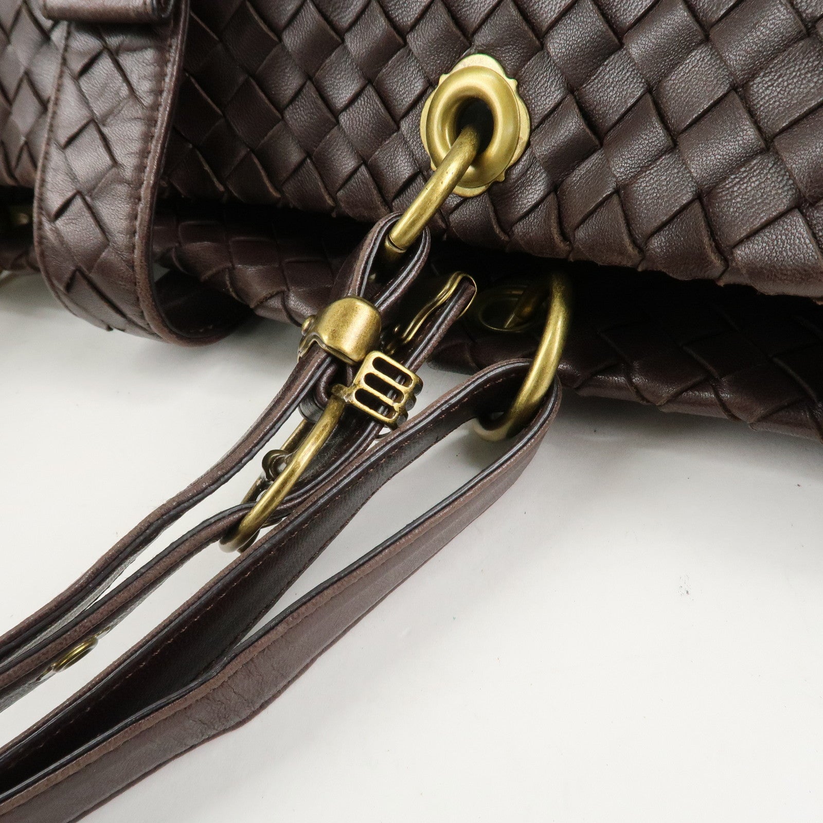 BOTTEGA VENETA Intrecciato Leather Tote Bag Dark Brown 162197 Used