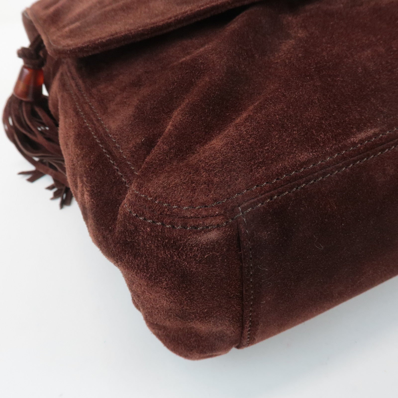 CHANEL COCO Mark Suede Leather Fringe Shoulder Bag Brown Used