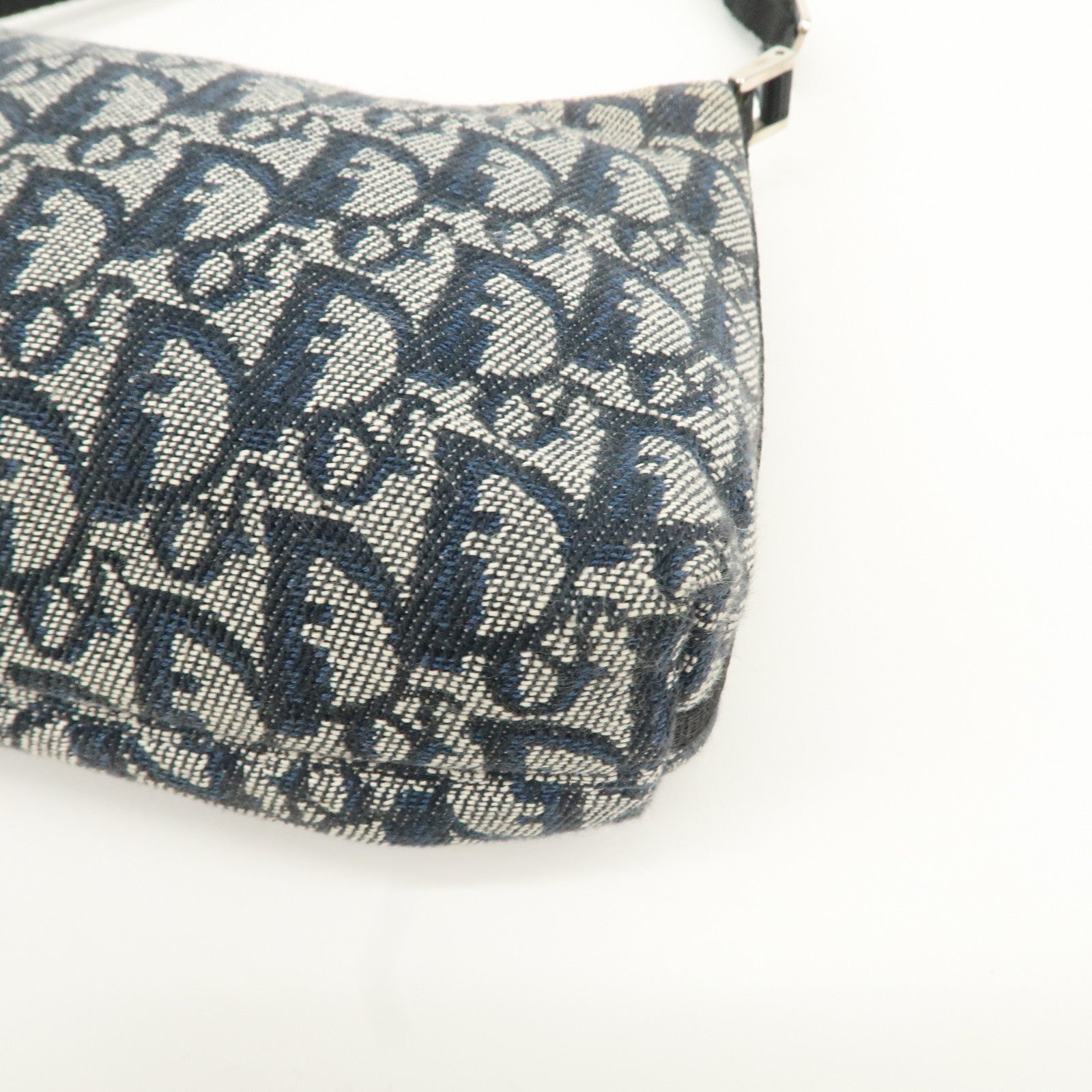 Christian Dior Trotter Canvas Leather Shoulder Bag Navy White Used