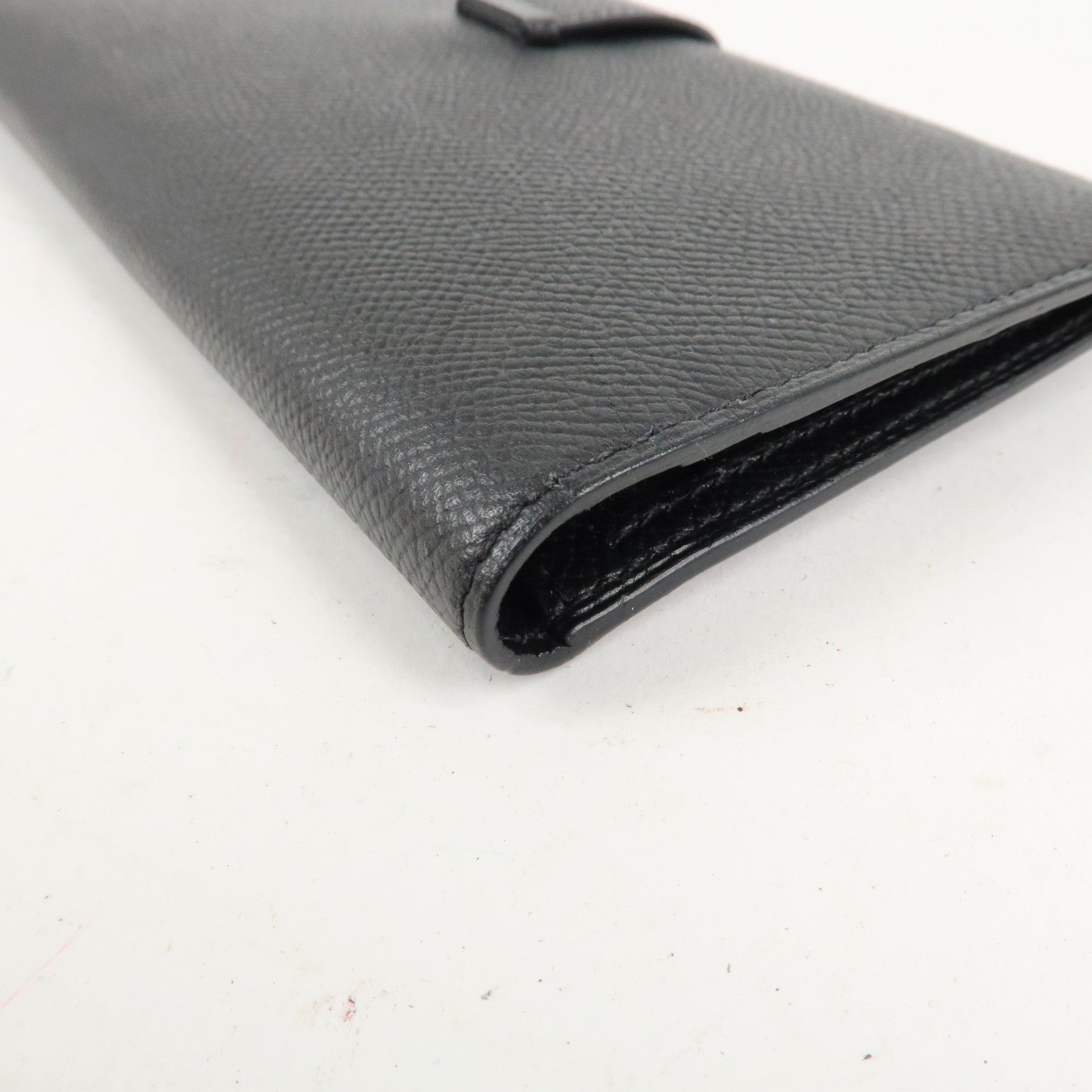 HERMES Leather Bearn Long Wallet M Stamped (around 2009) Black Used