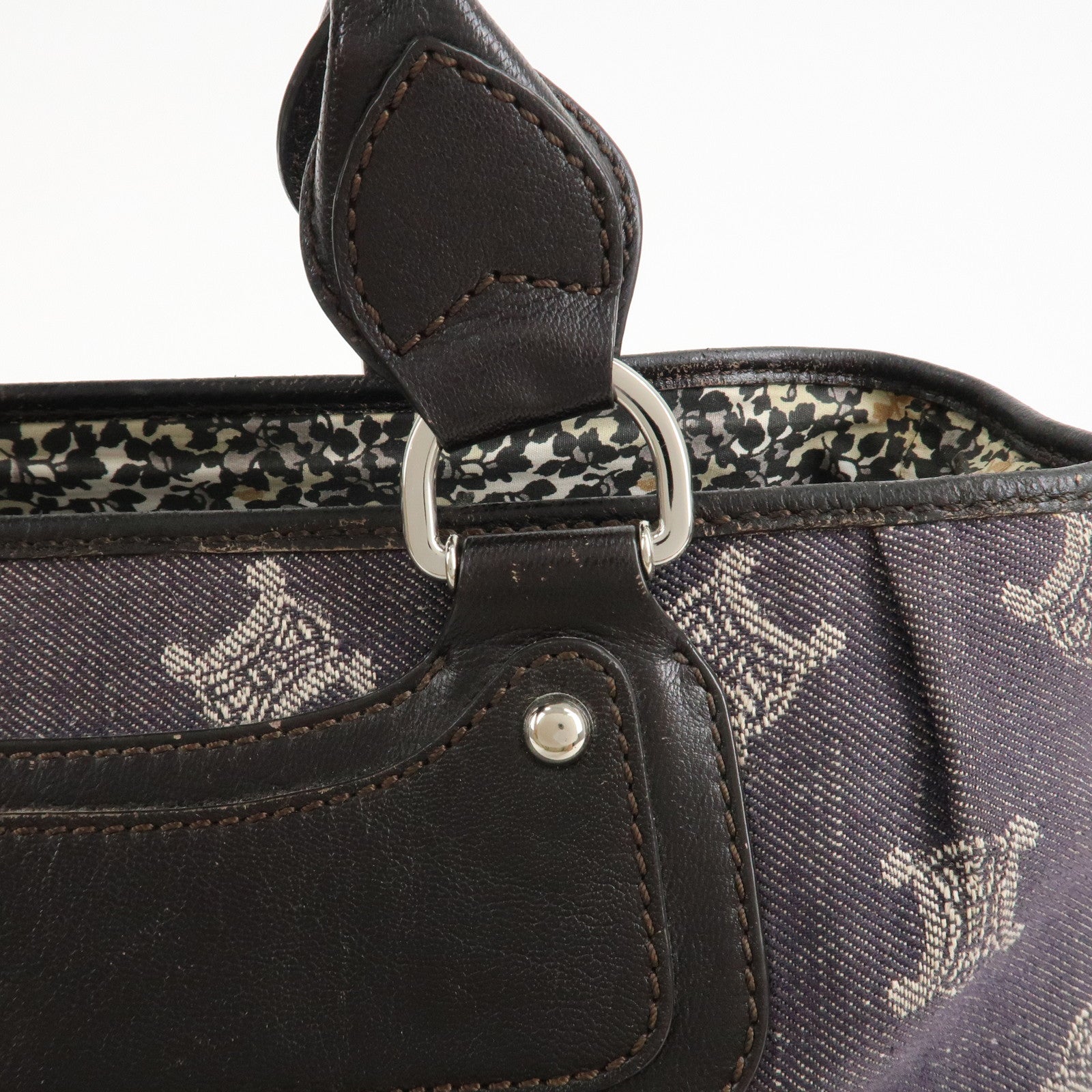 CELINE Magadam Denim Leather Boogy Bag Tote Bag Indigo Dark Brown Used