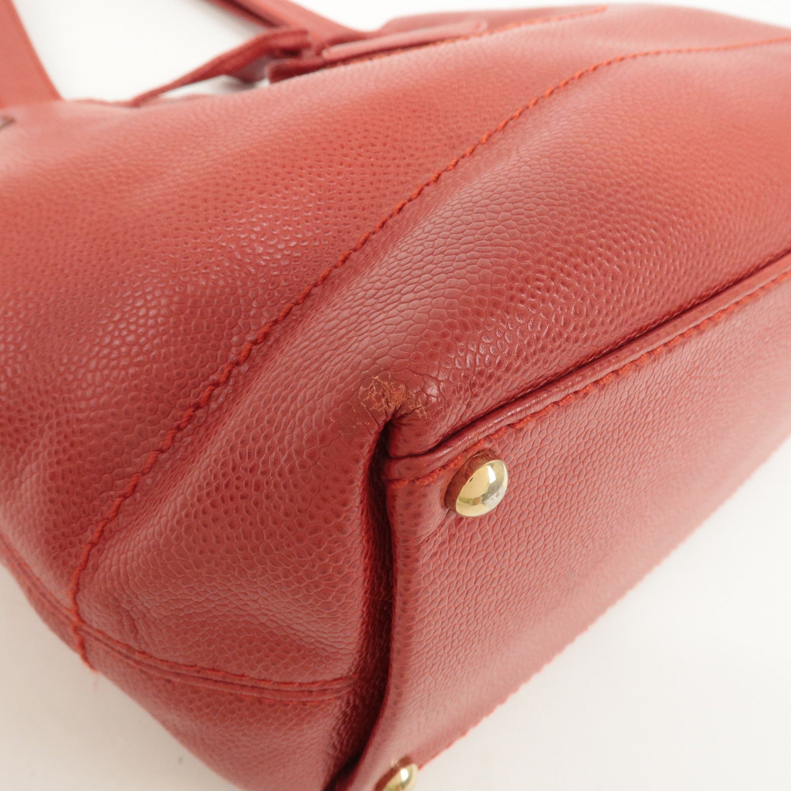 CHANEL Caviar Skin COCO Mark Tote Bag Hand Bag Red Used