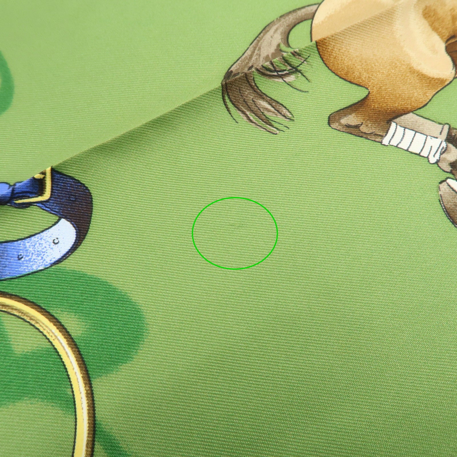 HERMES Carre 90 100% Silk Scarf JUMPING Riding Horse Green Used