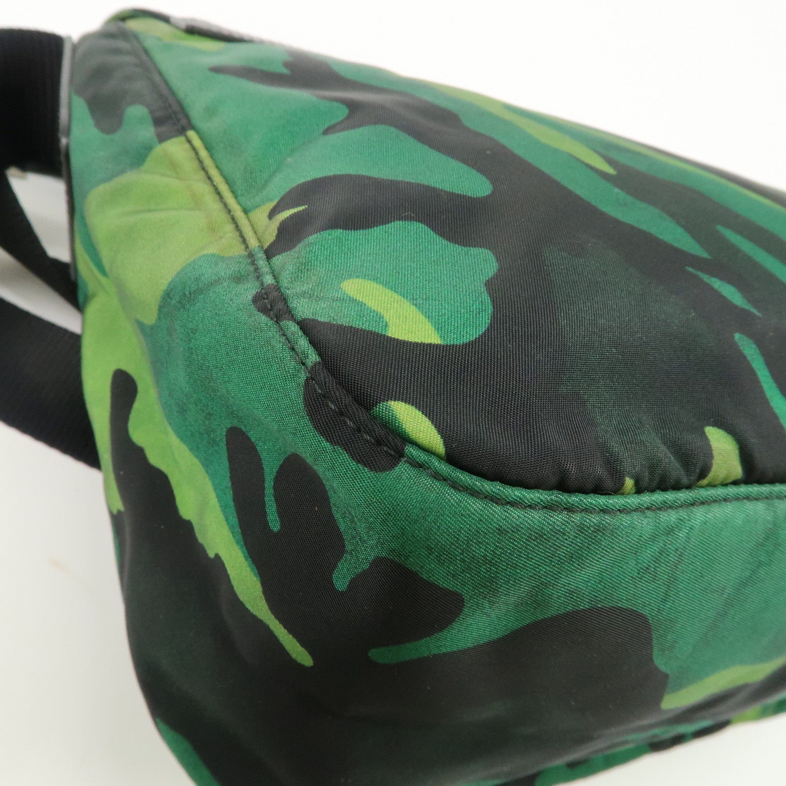 PRADA Logo Nylon Leather Camouflage Shoulder Bag Green Black Used