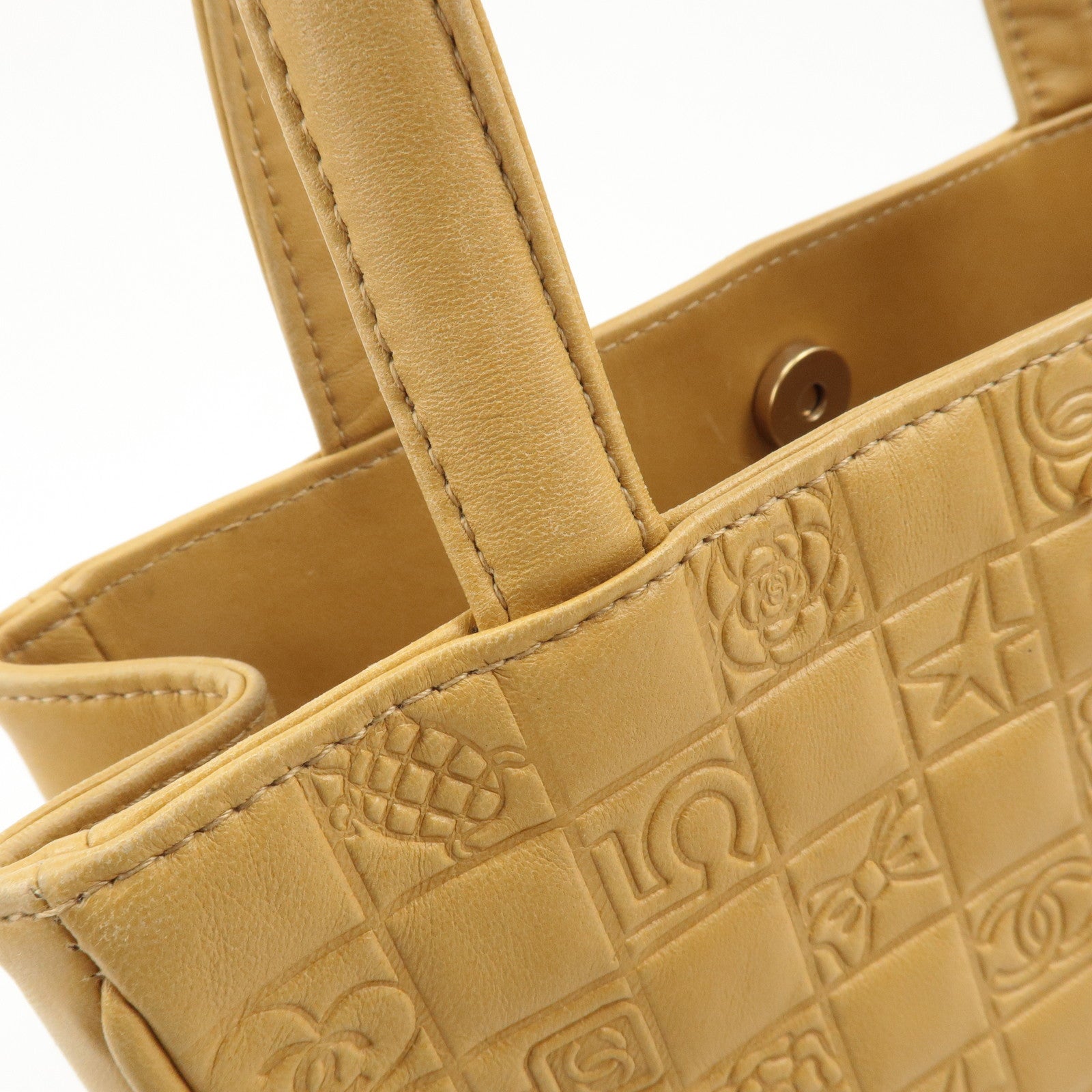 CHANEL Icon Line Leather COCO Mark Tote Bag Hand Bag Beige Used