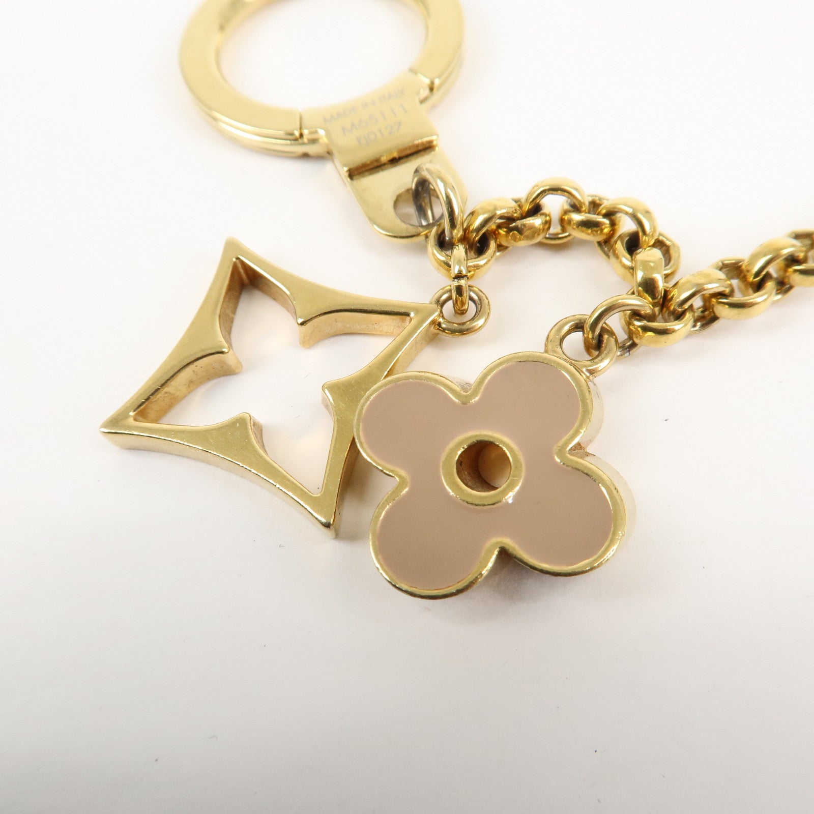 Louis Vuitton Fleur de Monogram Bag Charm Key Chain Gold M65111 Used