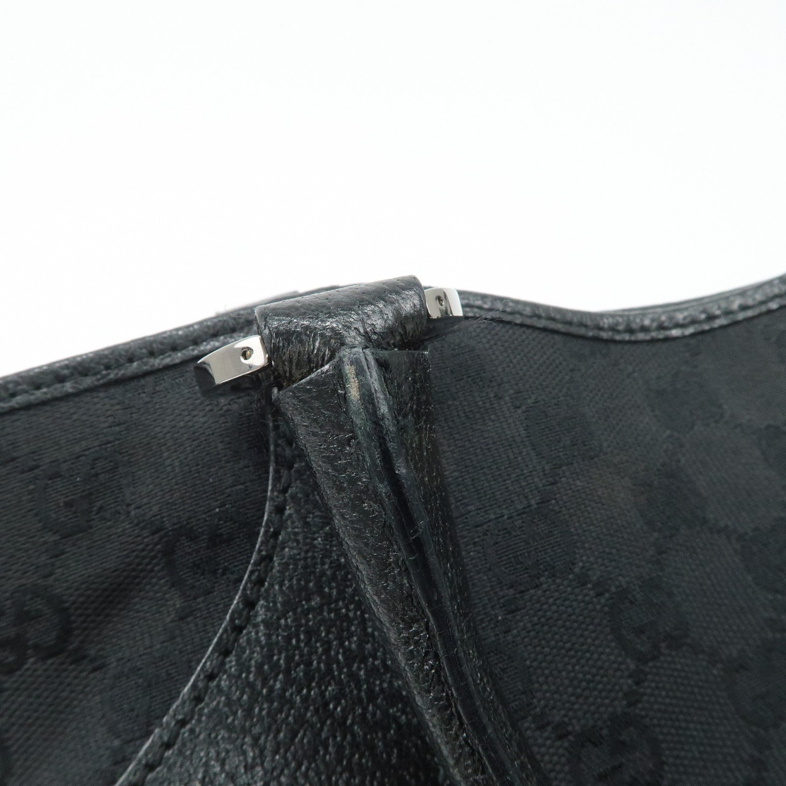 GUCCI GG Canvas Leather Tote Bag Hand Bag Black 113015 Used