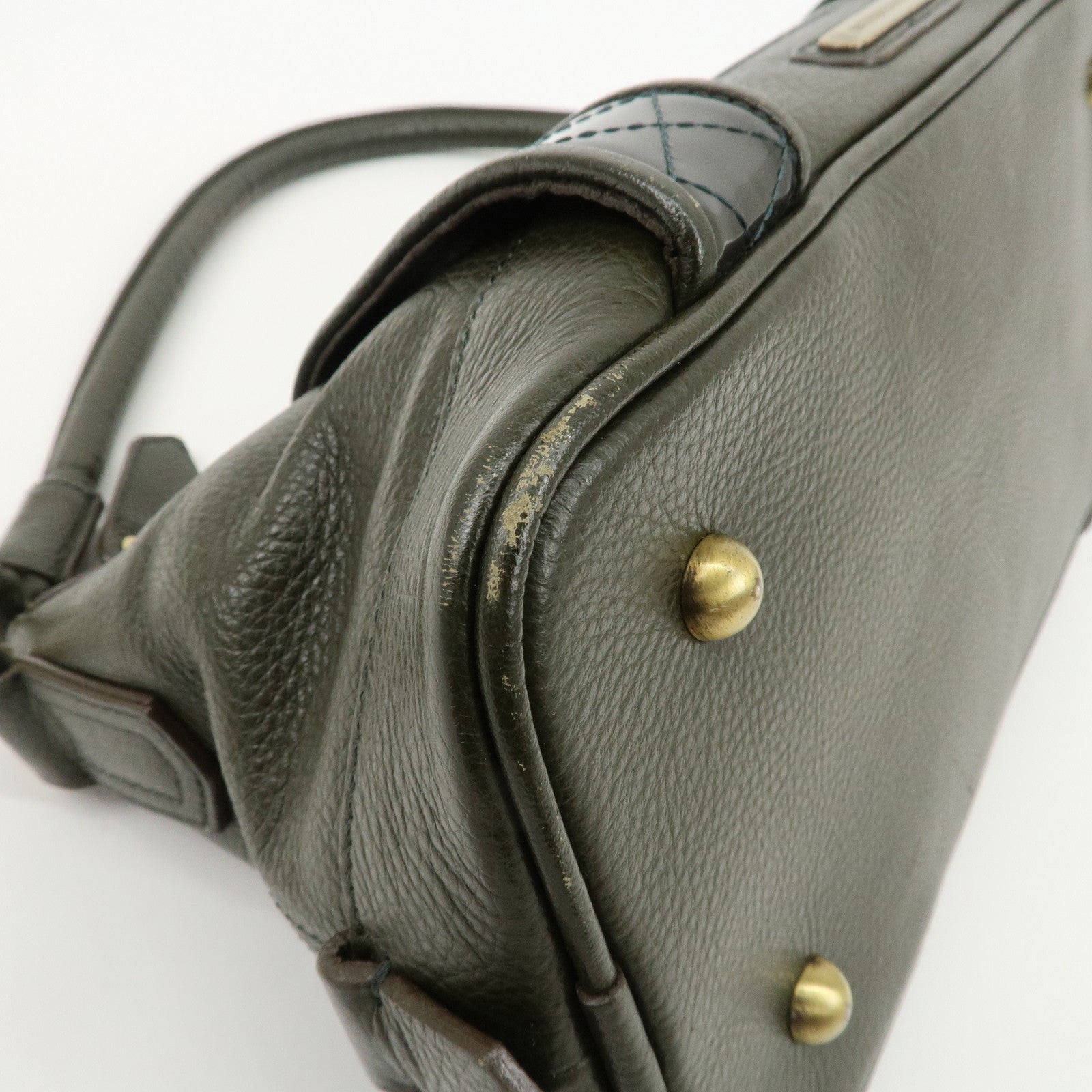 BURBERRY Leather Shoulder Bag Hand Bag Khaki Used