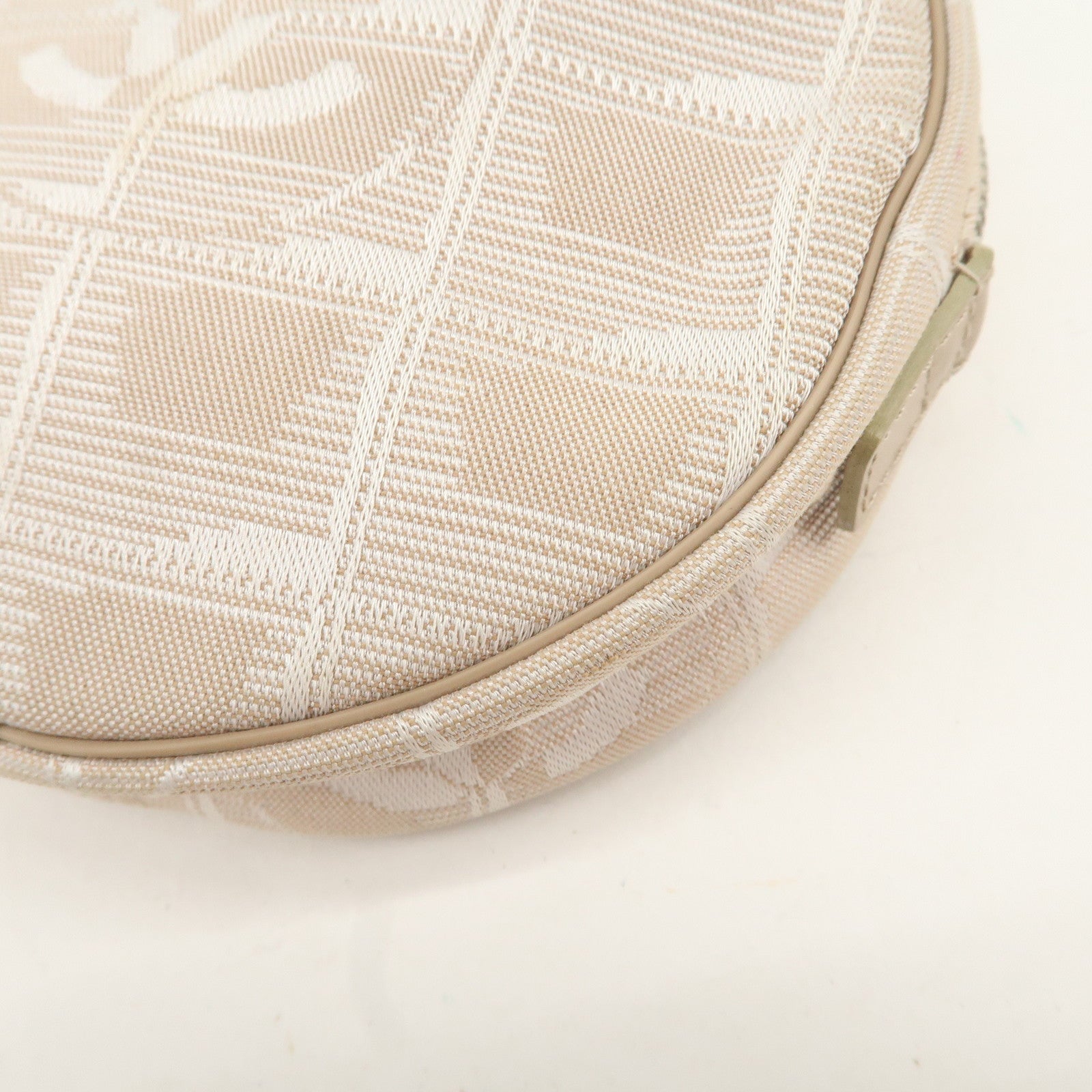 CHANEL New Travel Line Nylon Jacquard Leather Round Pouch T9951S Used